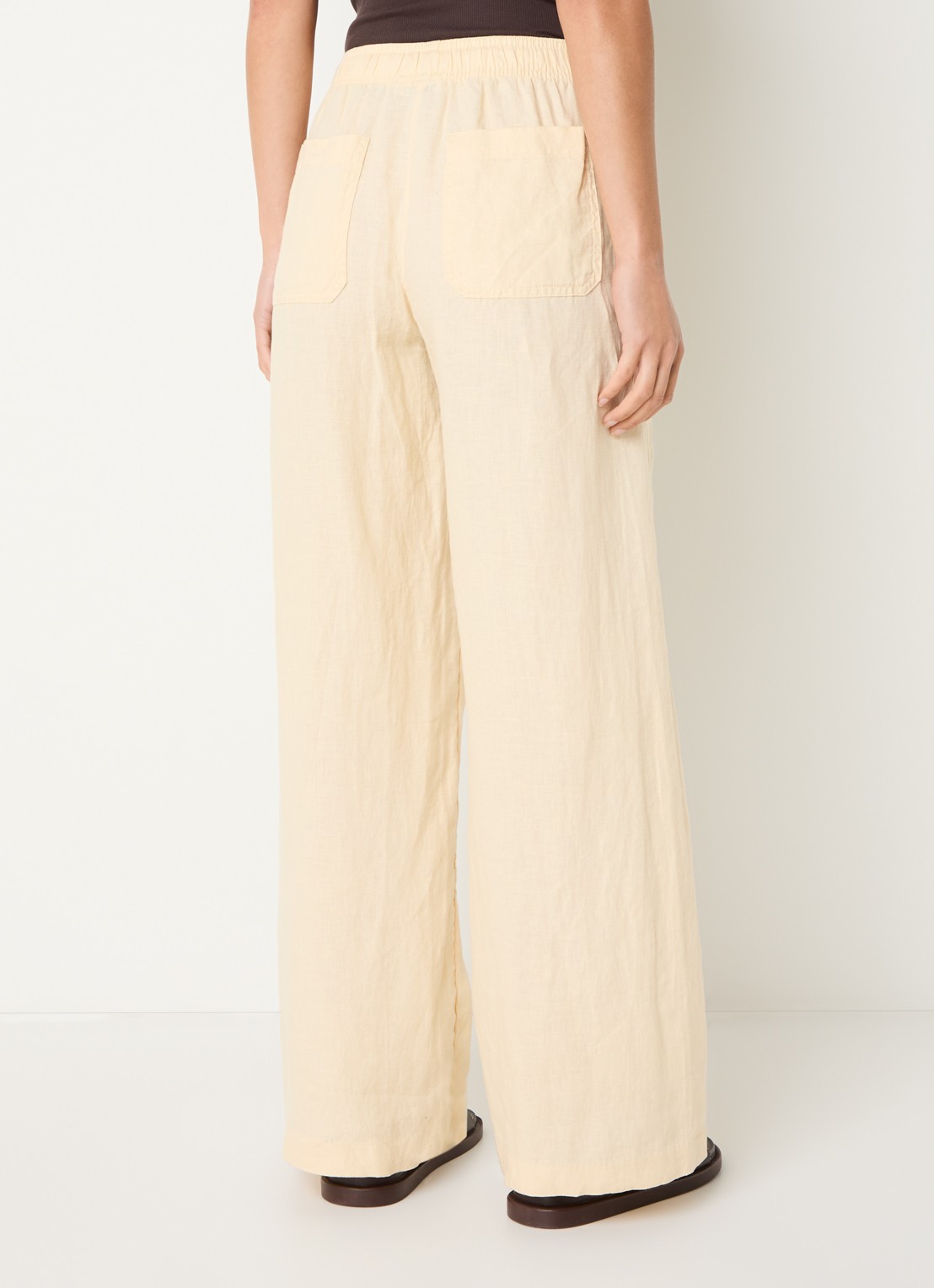 OPUS Mileni high waist wide fit pantalon met steekzakken - achterkant geel