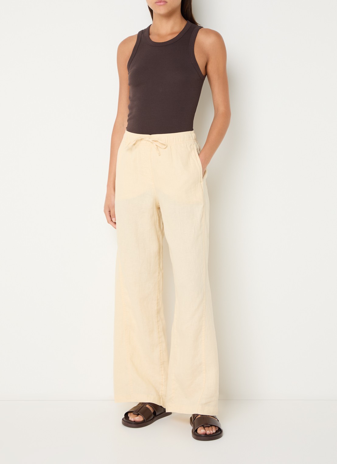 OPUS Mileni high waist wide fit pantalon met steekzakken - voorkant 3 geel