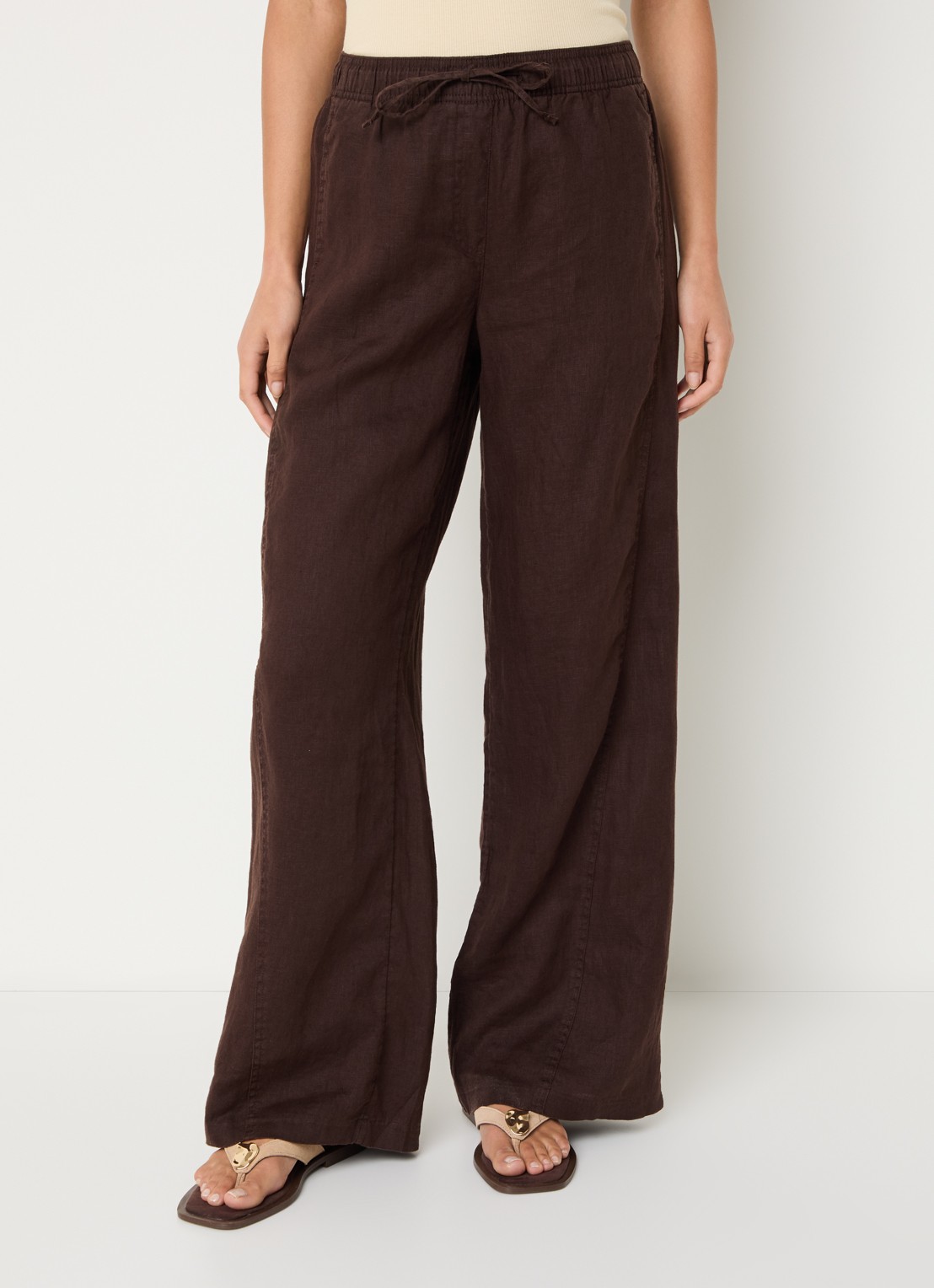 OPUS Mileni high waist wide fit pantalon met steekzakken - detail 3 bruin