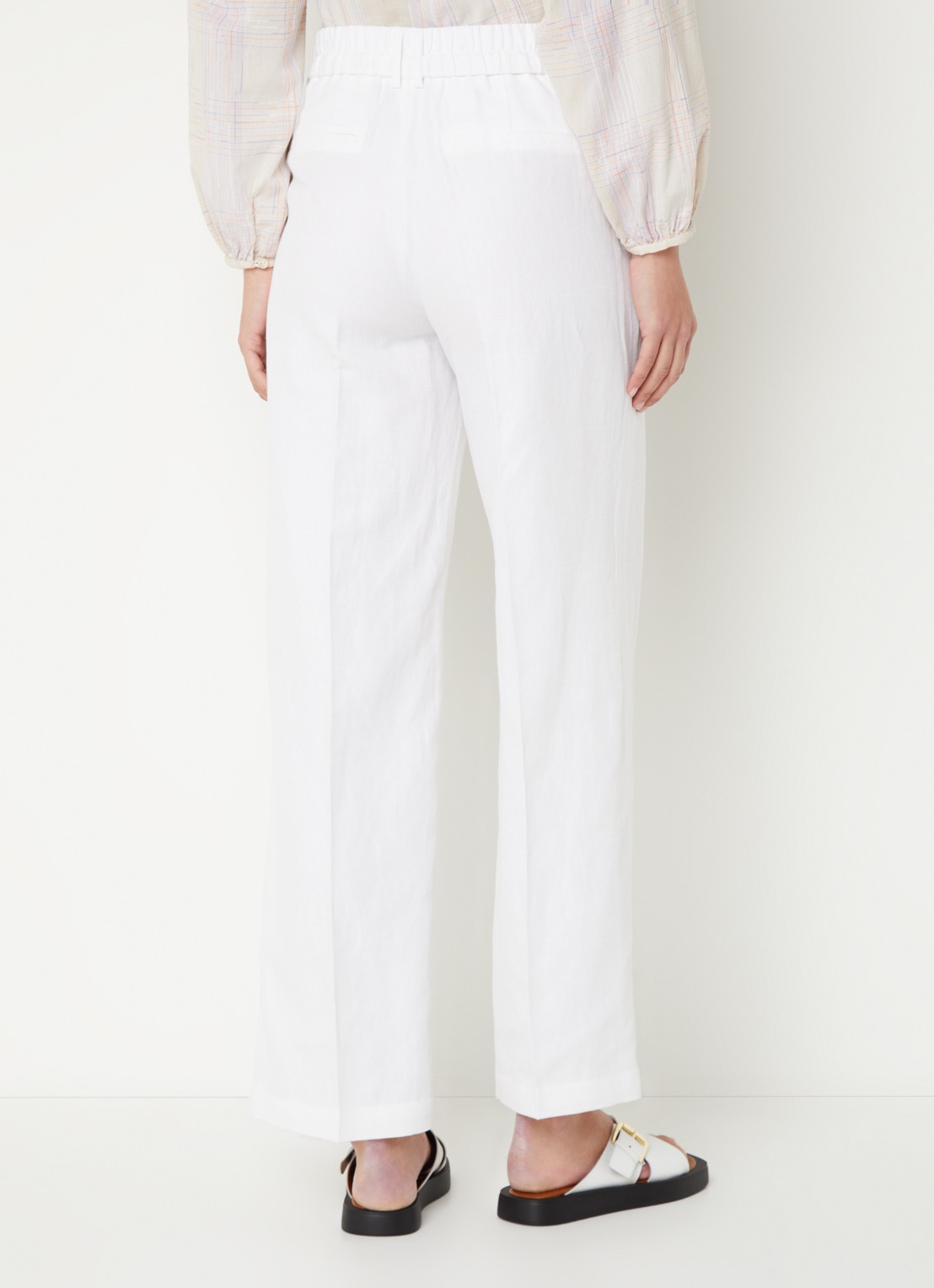 OPUS Milis high waist straight fit pantalon in linnenblend - achterkant wit