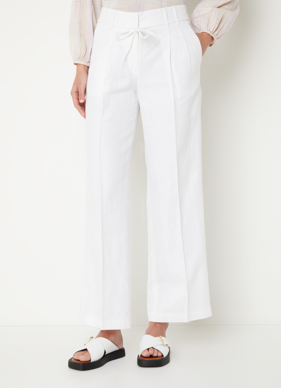 OPUS Milis high waist straight fit pantalon in linnenblend - detail 2 wit