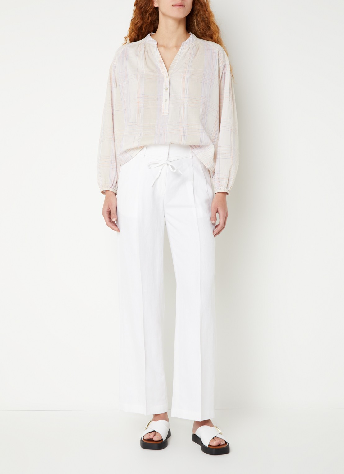 OPUS Milis high waist straight fit pantalon in linnenblend - voorkant 4 wit