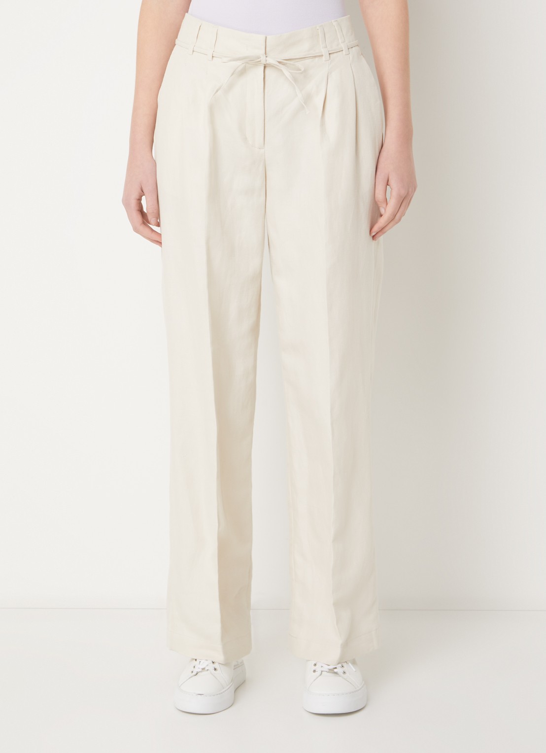 OPUS Milis high waist straight fit pantalon in linnenblend - detail creme
