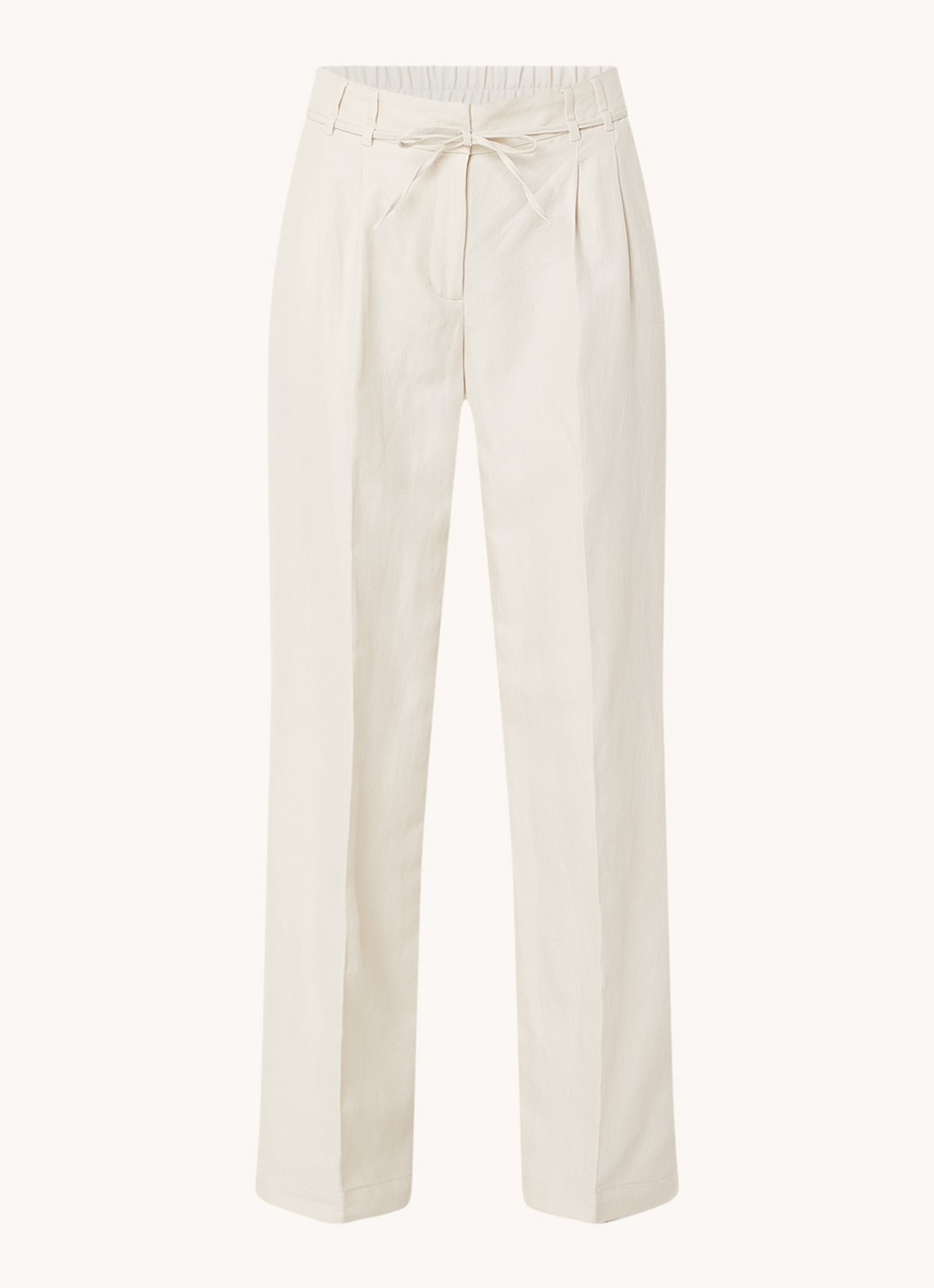 OPUS Milis high waist straight fit pantalon in linnenblend - voorkant 3 creme