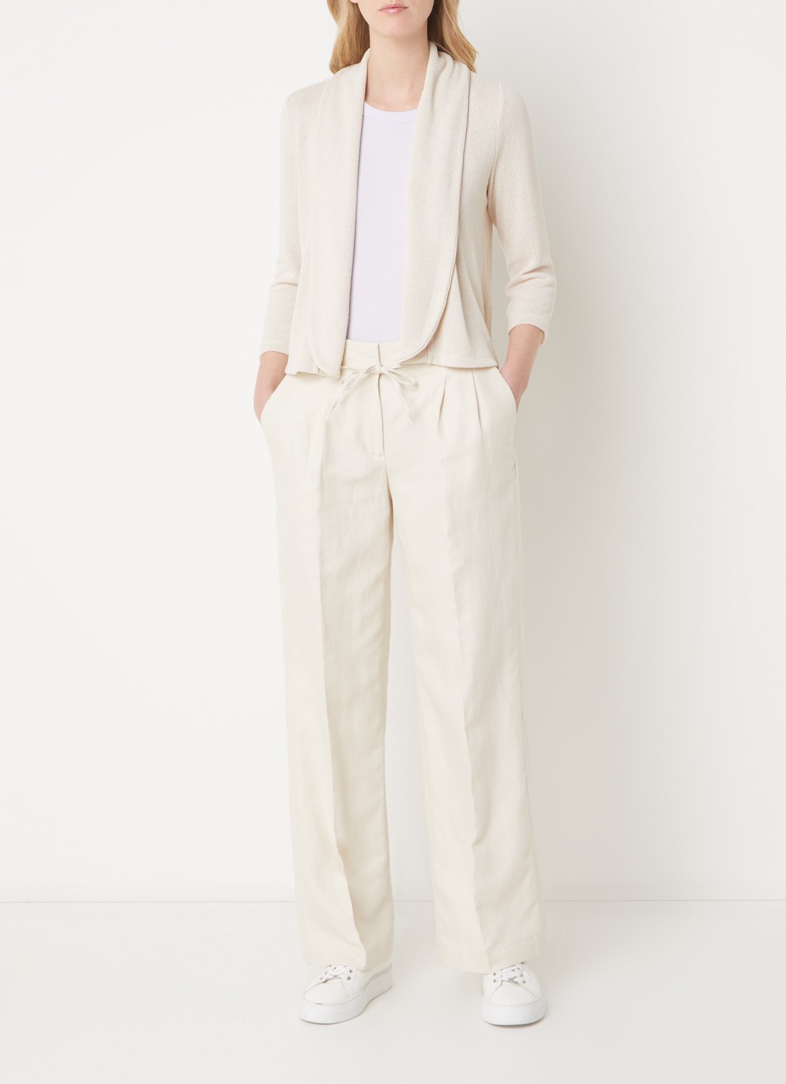 OPUS Milis high waist straight fit pantalon in linnenblend - voorkant 4 creme