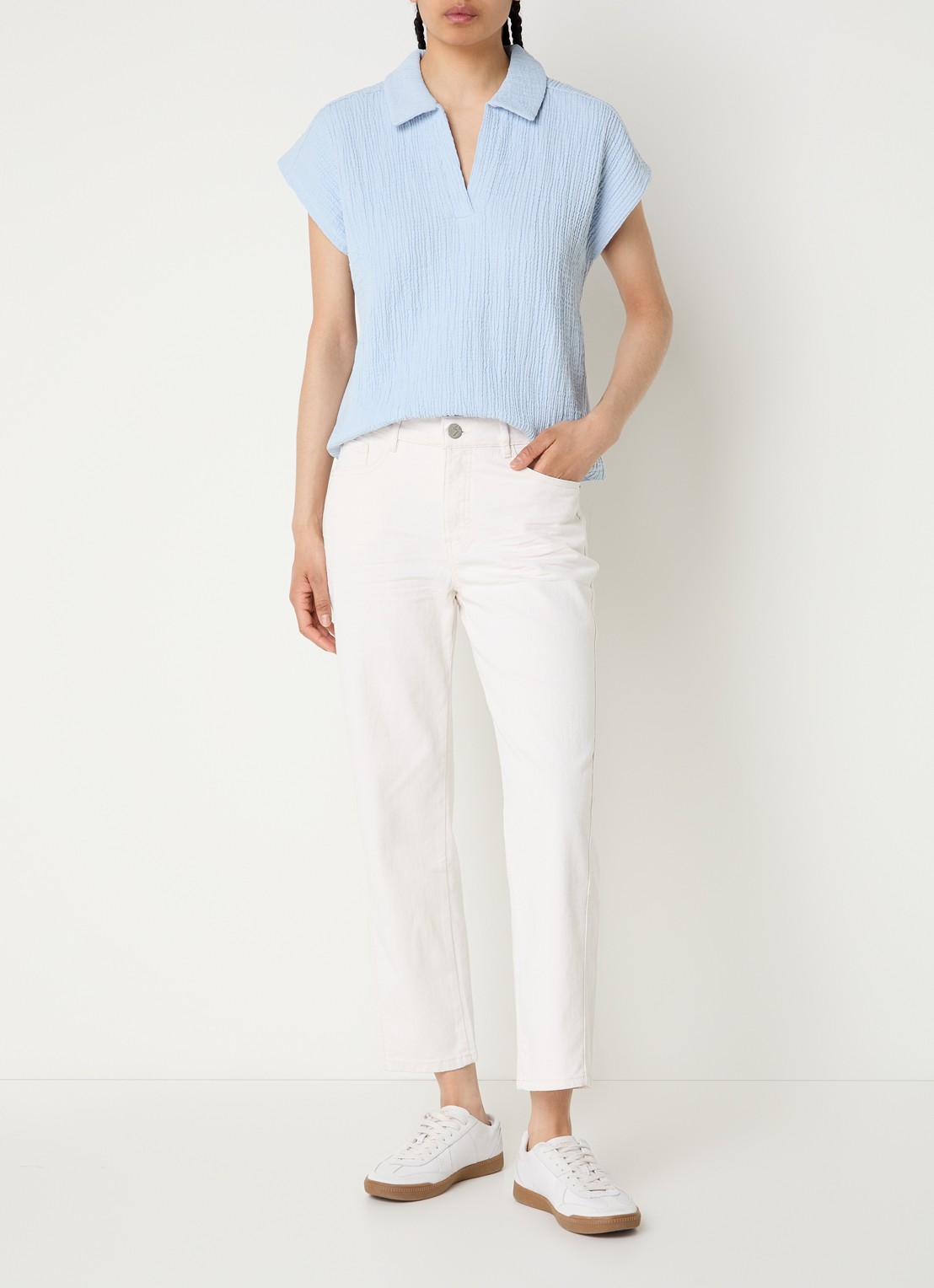 OPUS Minah Honest mid waist straight leg cropped jeans met steekzakken - voorkant 3 beige