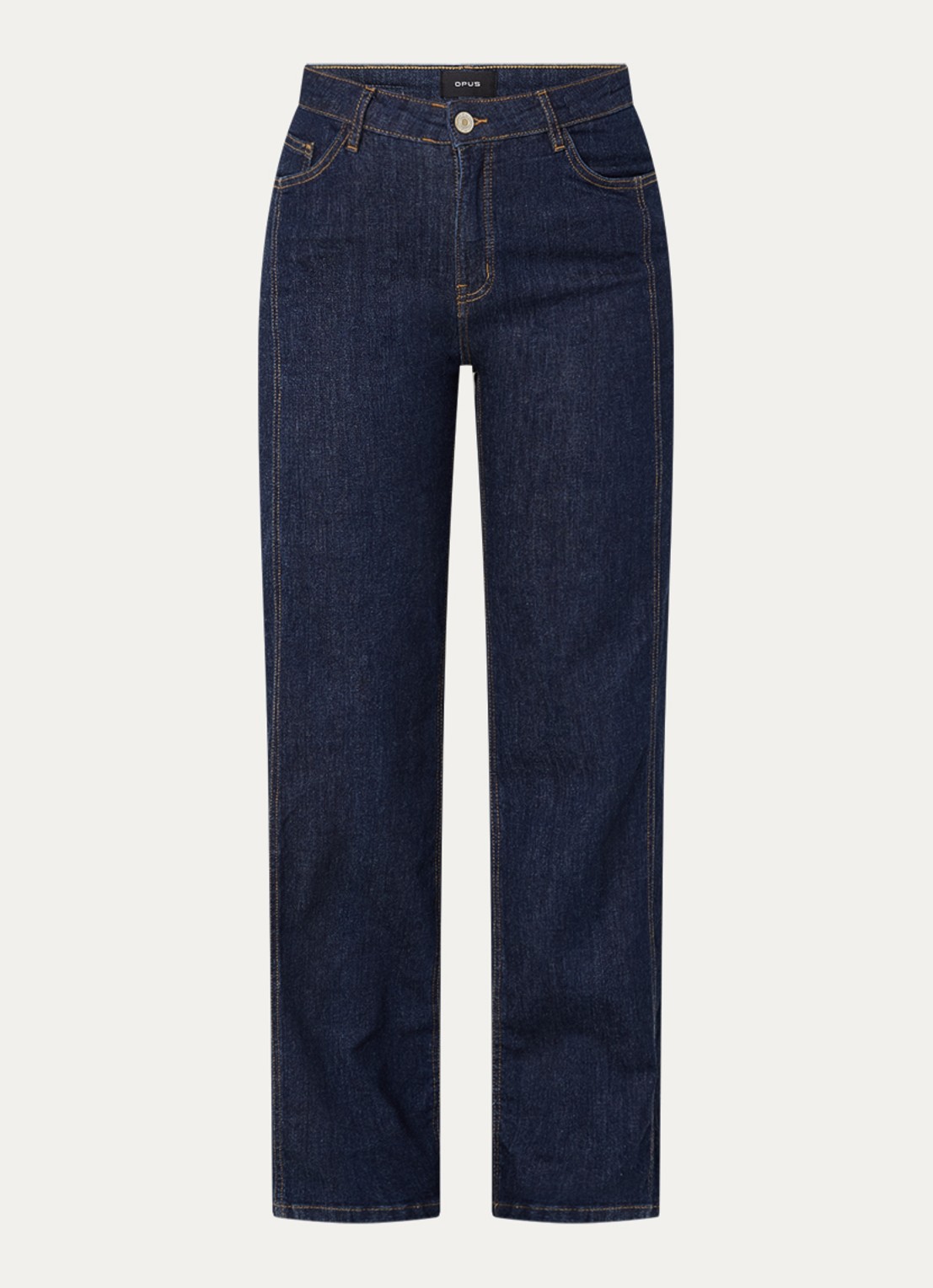 OPUS Miva high waist straight fit jeans met donkere wassing - voorkant 4 indigo