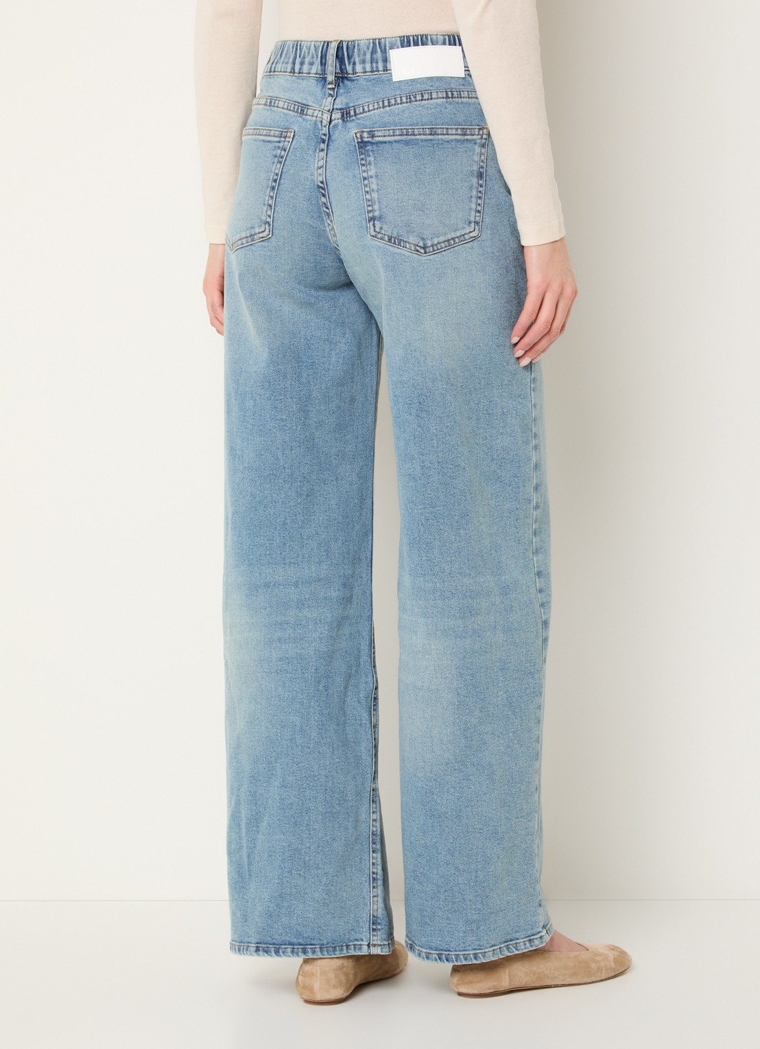 OPUS Miva high waist wide leg jeans met lichte wassing - achterkant indigo