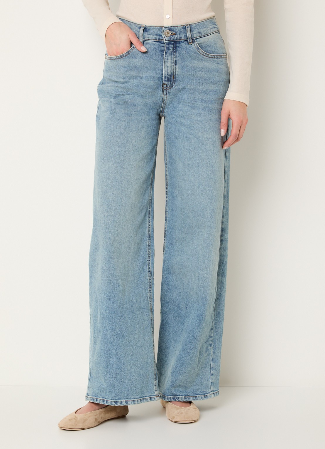 OPUS Miva high waist wide leg jeans met lichte wassing - detail 2 indigo