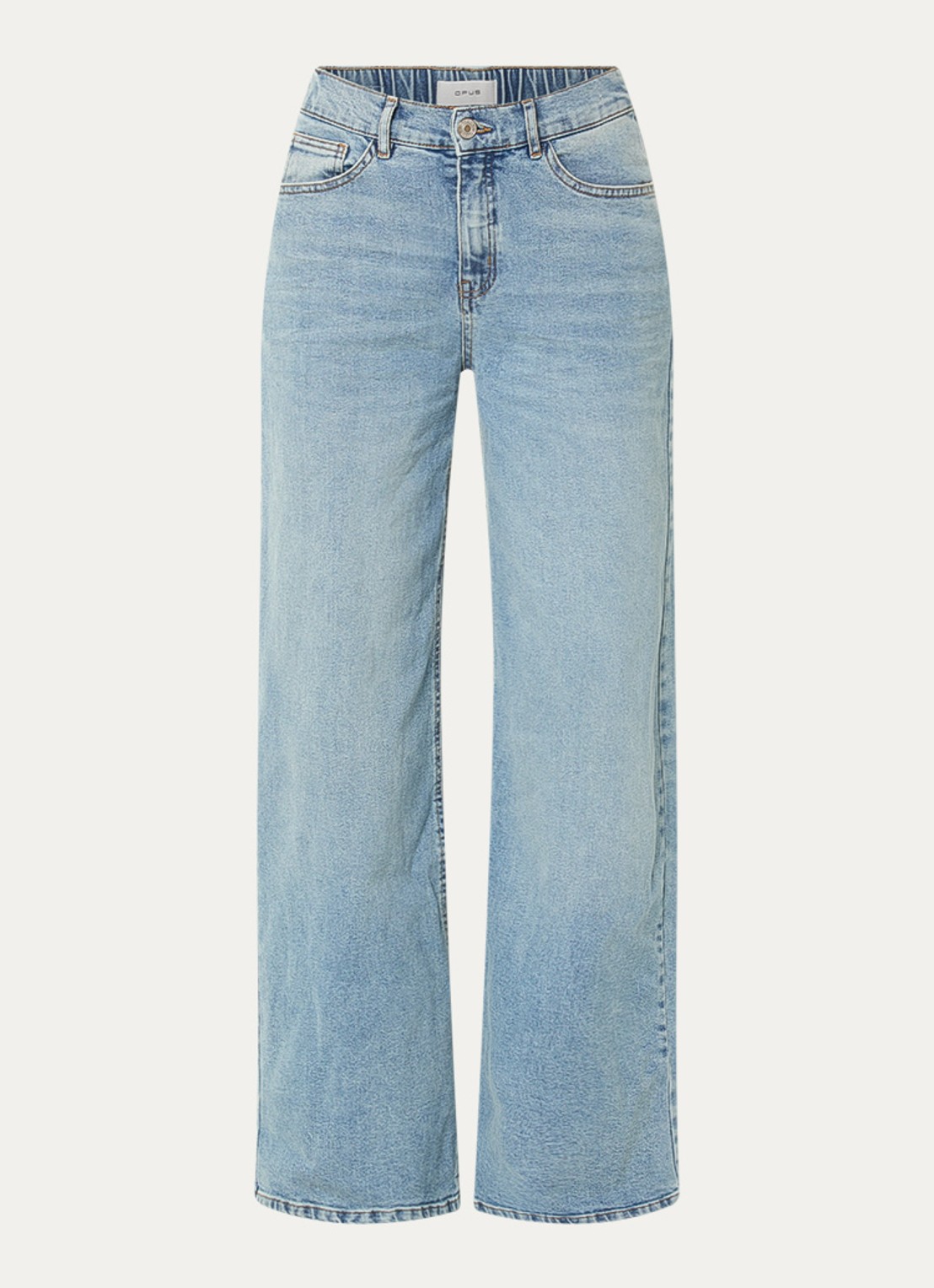 OPUS Miva high waist wide leg jeans met lichte wassing - voorkant 4 indigo