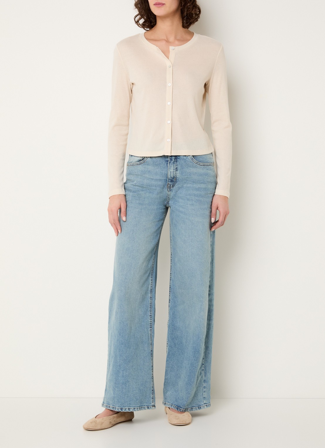 OPUS Miva high waist wide leg jeans met lichte wassing - voorkant 5 indigo