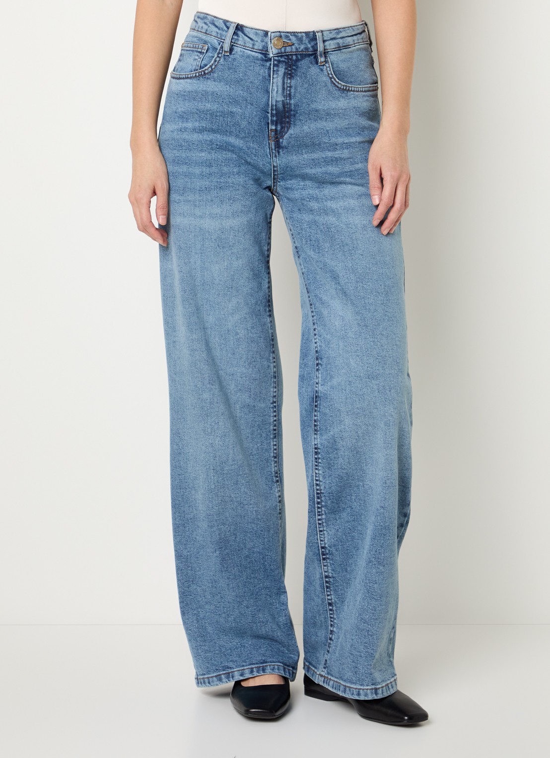 OPUS Miva high waist wide leg jeans met medium wassing - detail indigo