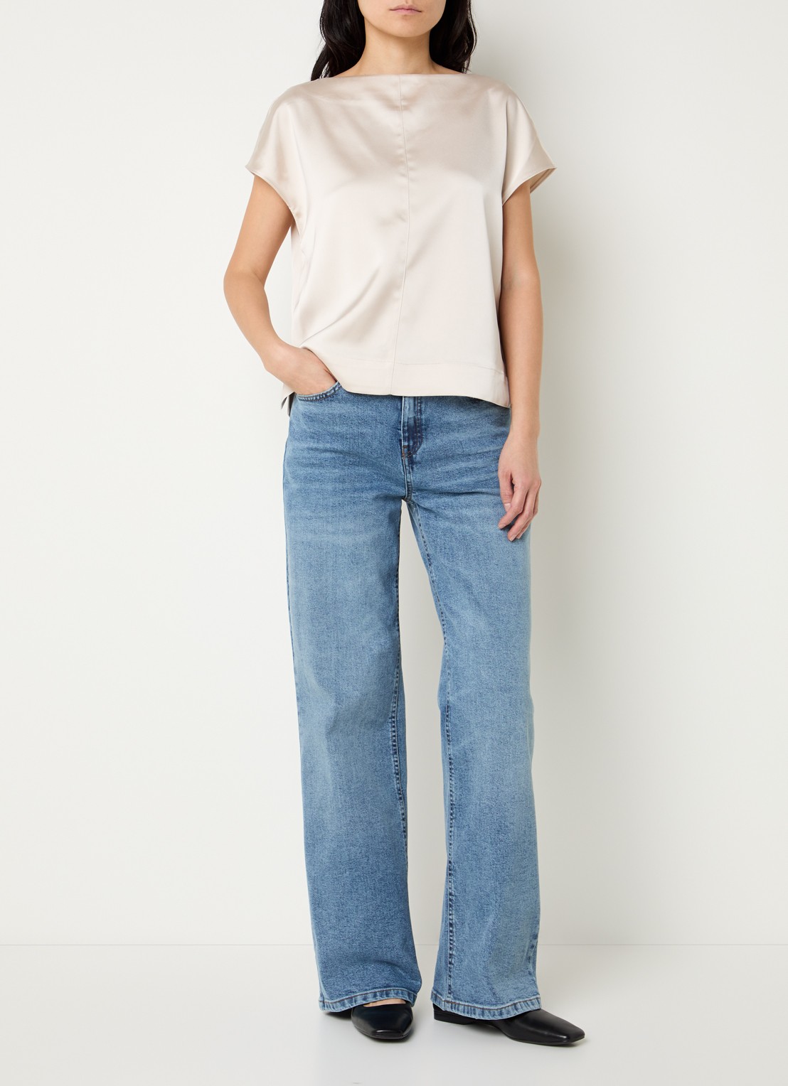 OPUS Miva high waist wide leg jeans met medium wassing - voorkant 5 indigo