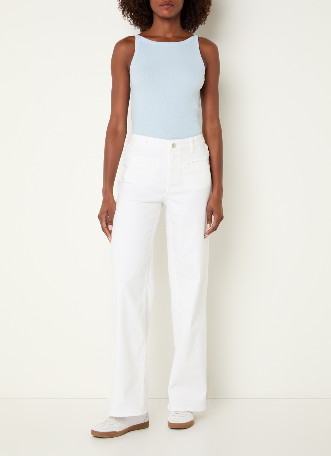 OPUS Miva Urban mid waist straight leg jeans met gekleurde wassing - voorkant 4 wit