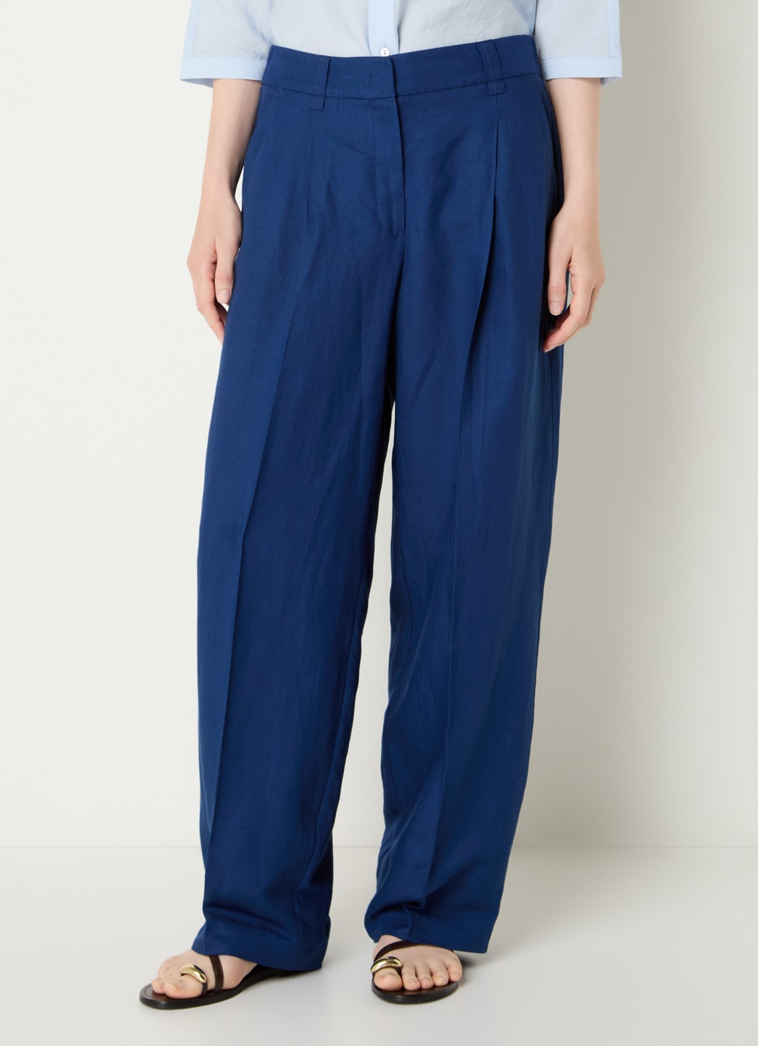OPUS Moira high waist wide fit pantalon met steekzakken - detail 3 blauw