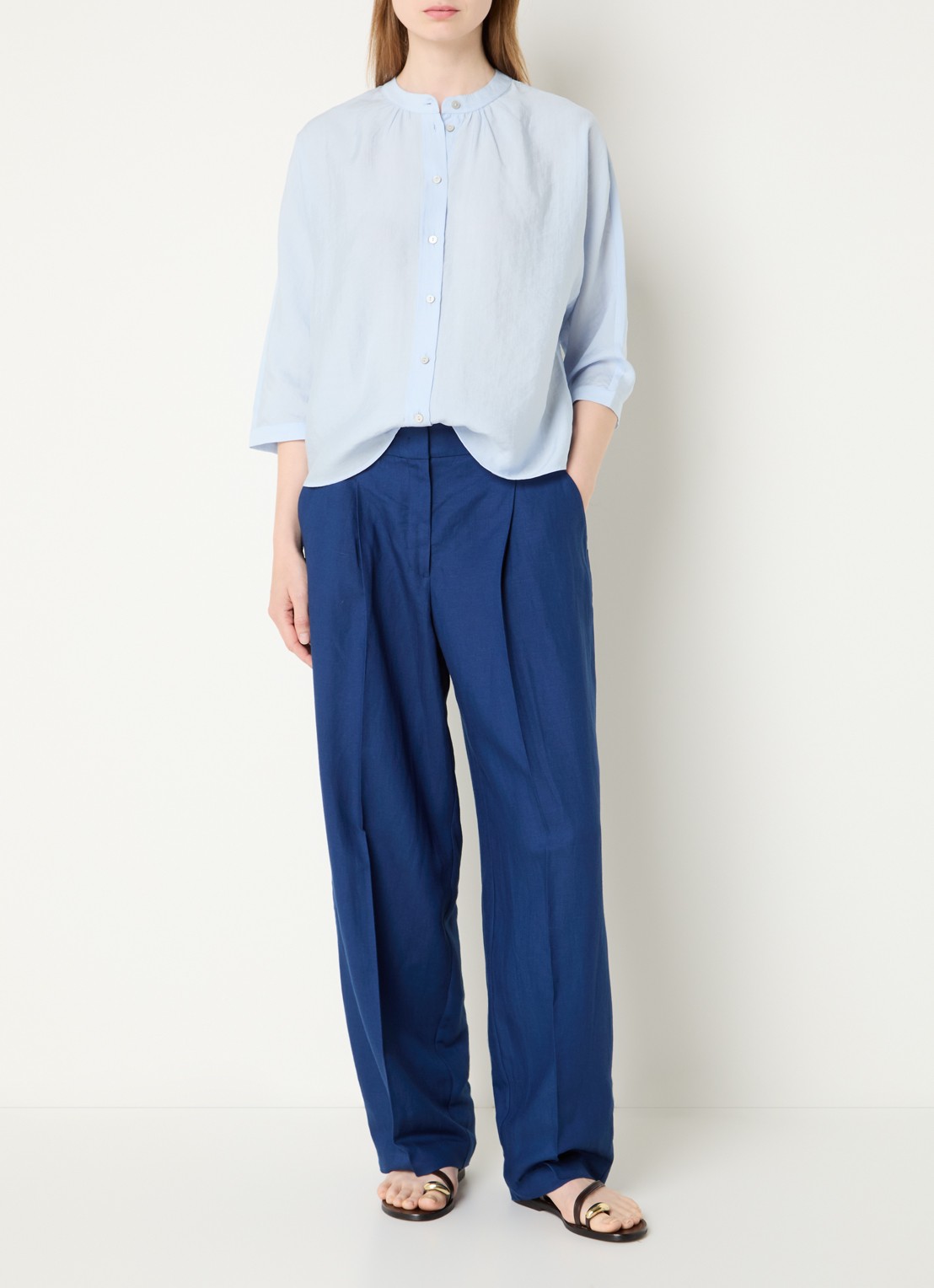 OPUS Moira high waist wide fit pantalon met steekzakken - voorkant 2 blauw