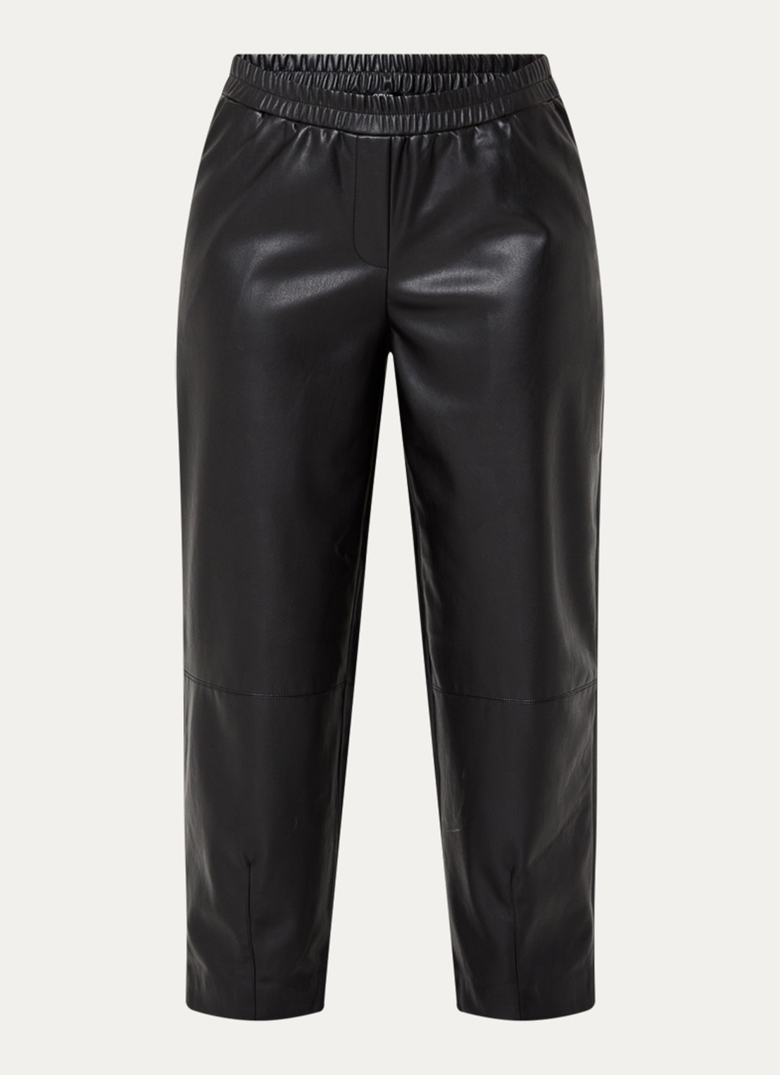 OPUS Myha Edgy mid waist cropped tapered fit broek van imitatieleer - voorkant zwart