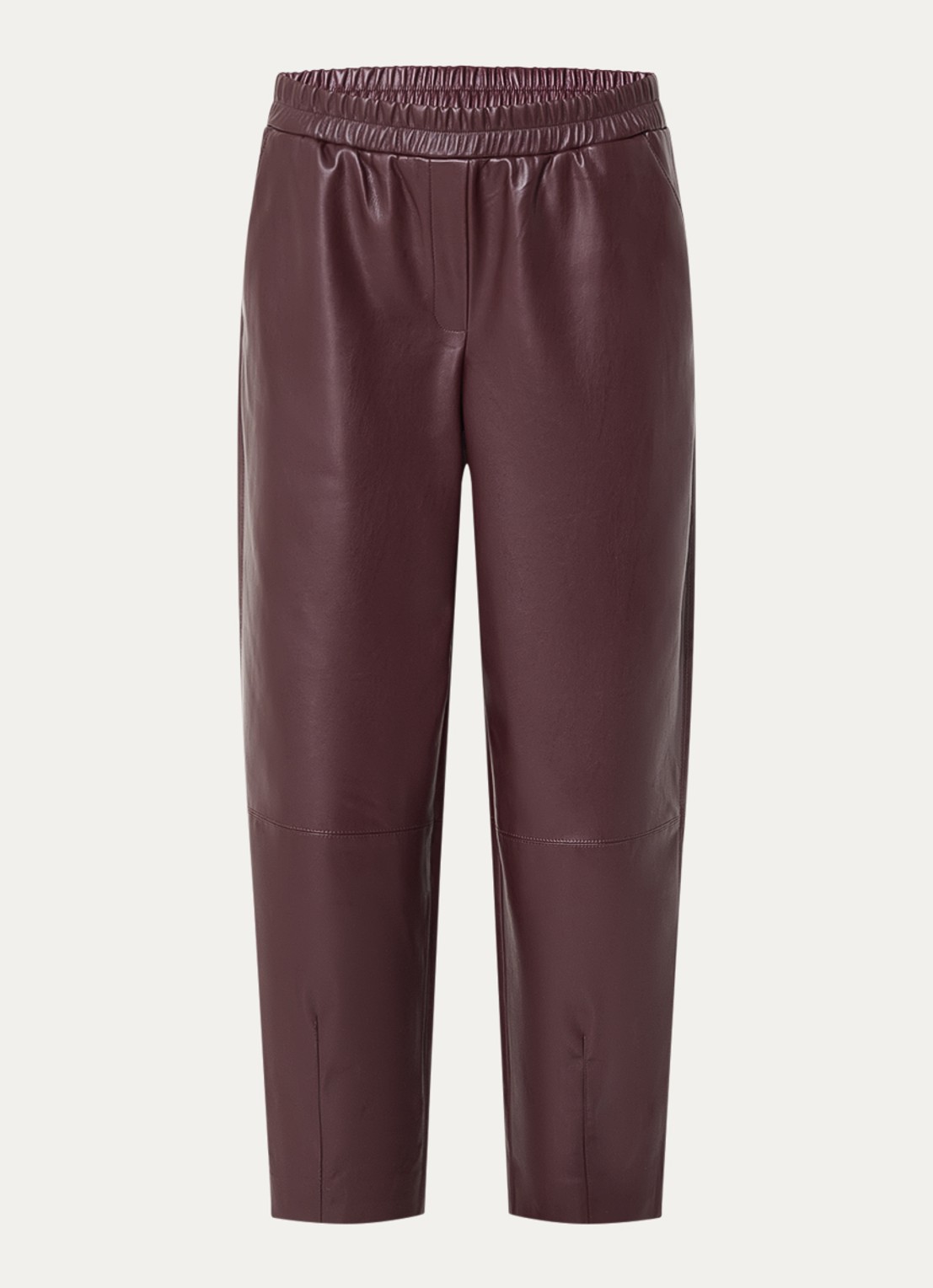 OPUS Myha Edgy mid waist cropped tapered fit broek van imitatieleer - voorkant 3 bordeauxrood