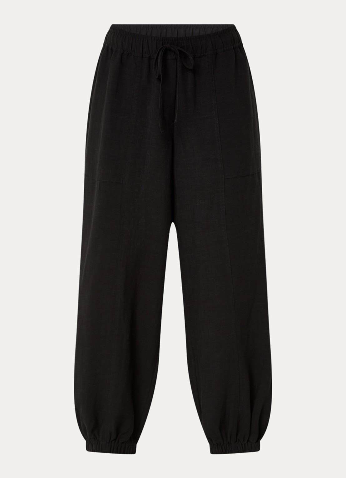 OPUS Myha Oasis high waist cropped tapered fit broek in linnenblend - voorkant zwart