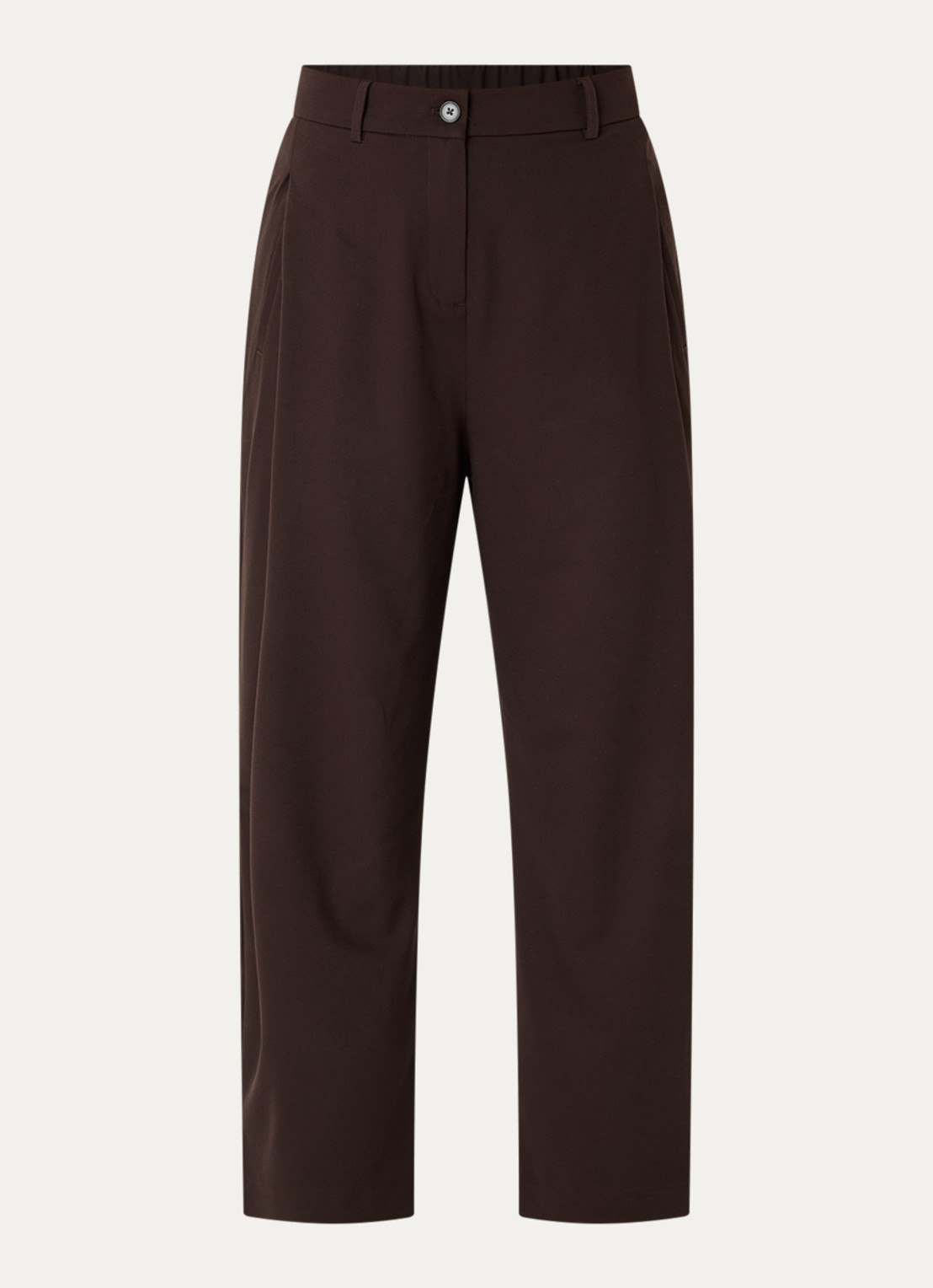 OPUS Myhi high waist tapered fit pantalon met steekzakken - voorkant 2 donkerbruin