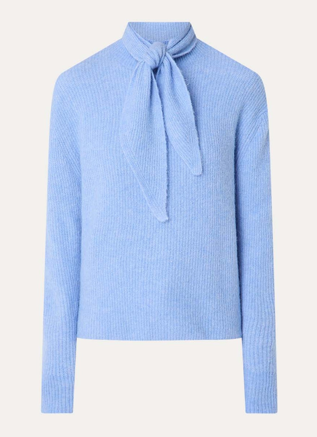 OPUS Parf fijngebreide trui in alpaca wolblend met sjaalkraag - voorkant 3 blauw
