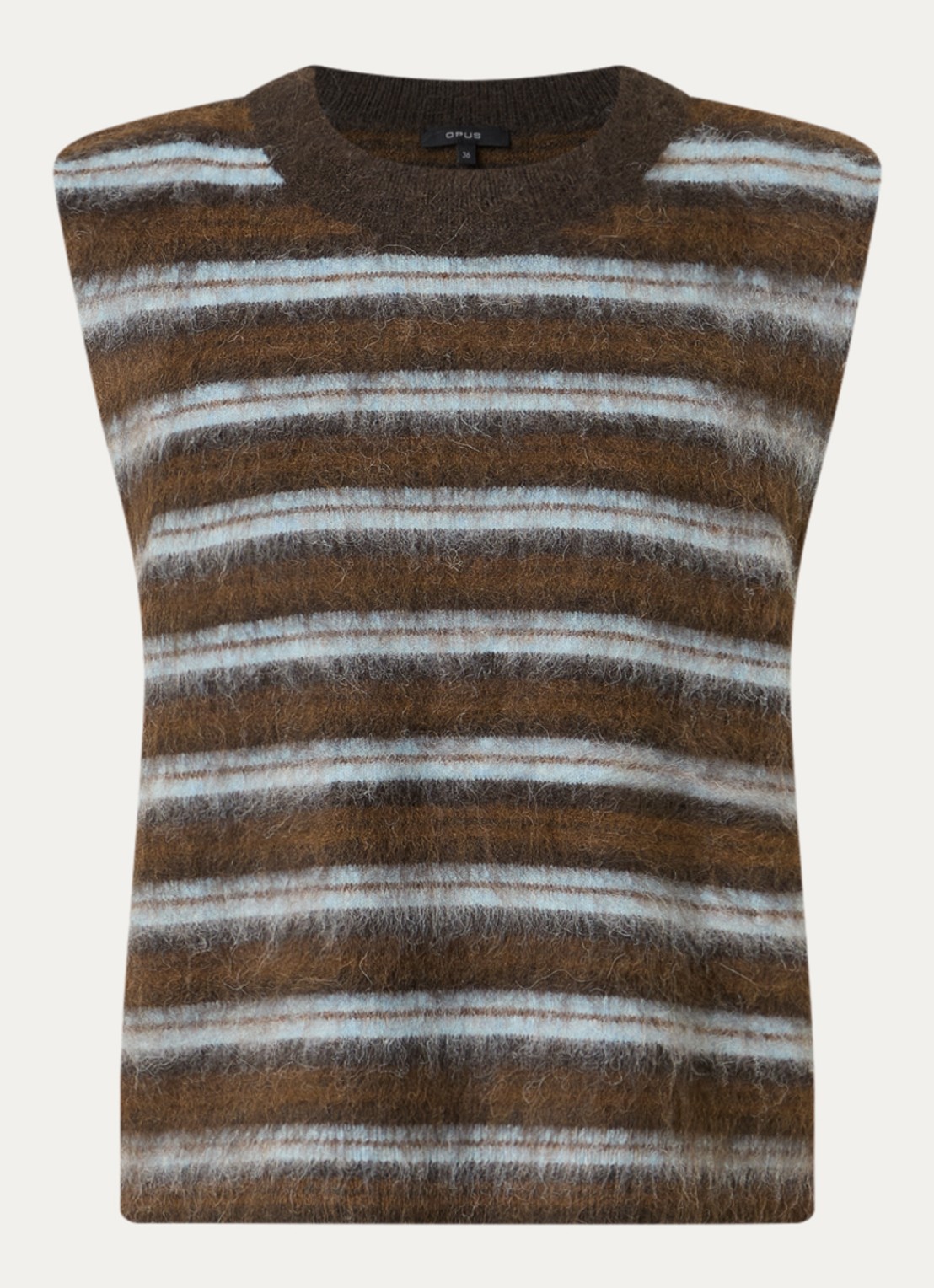 OPUS Plema fijngebreide spencer in wolblend met streepprint - voorkant 2 bruin