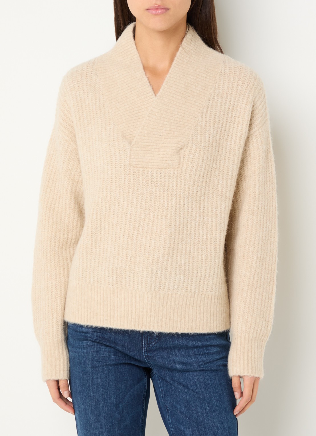 OPUS Ponelope grofgebreide trui in alpaca wolblend - detail beige