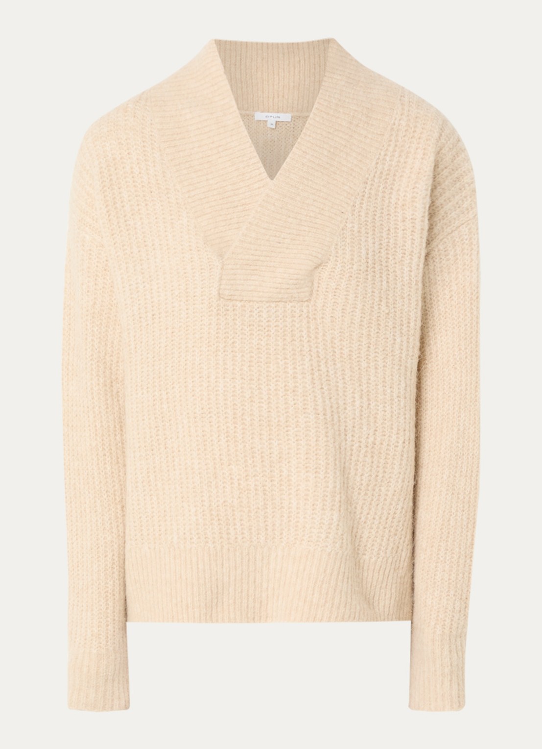 OPUS Ponelope grofgebreide trui in alpaca wolblend - voorkant 2 beige