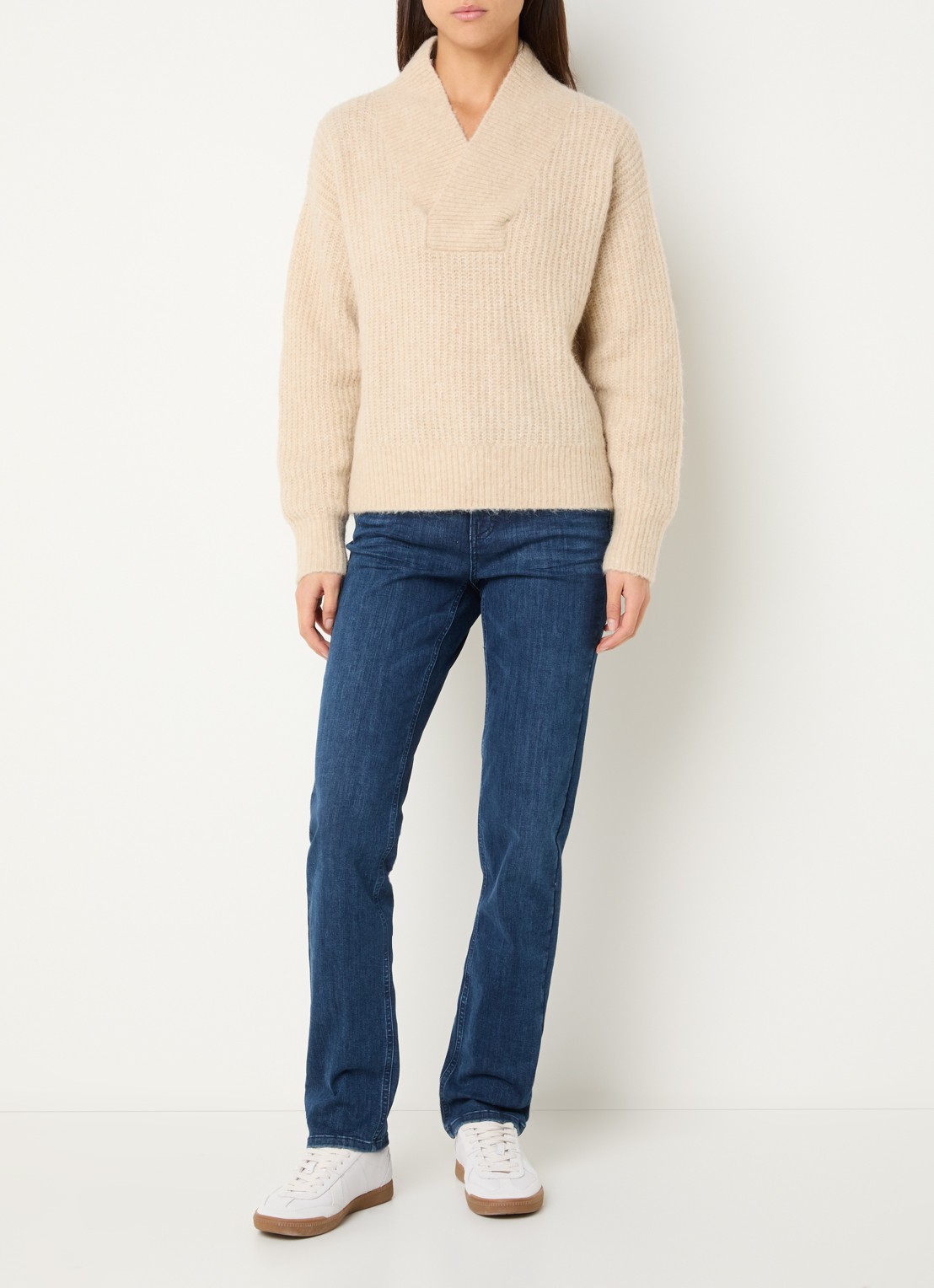 OPUS Ponelope grofgebreide trui in alpaca wolblend - voorkant 3 beige