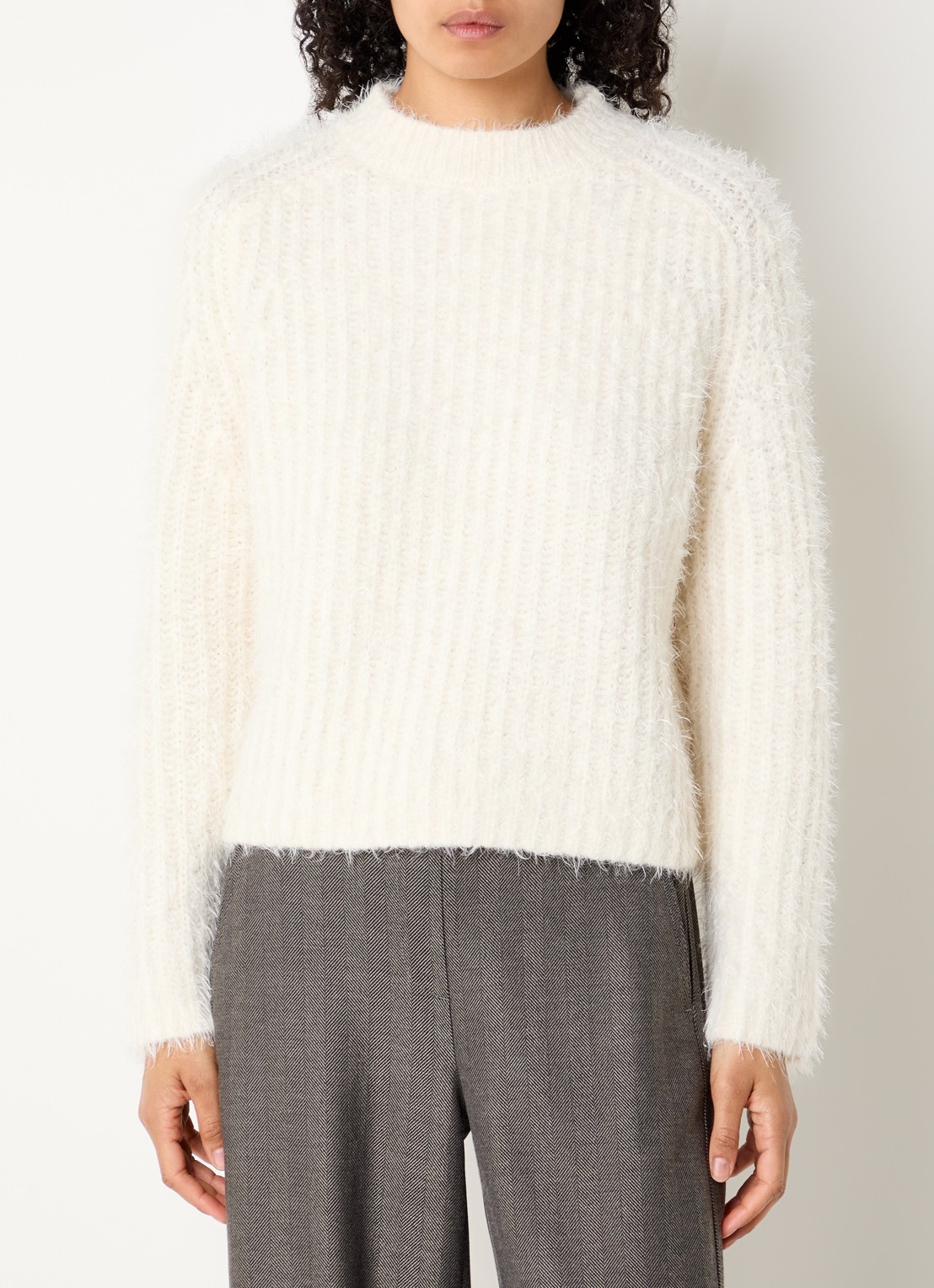 OPUS Pontes grofgebreide trui in alpaca wolblend - detail gebroken wit
