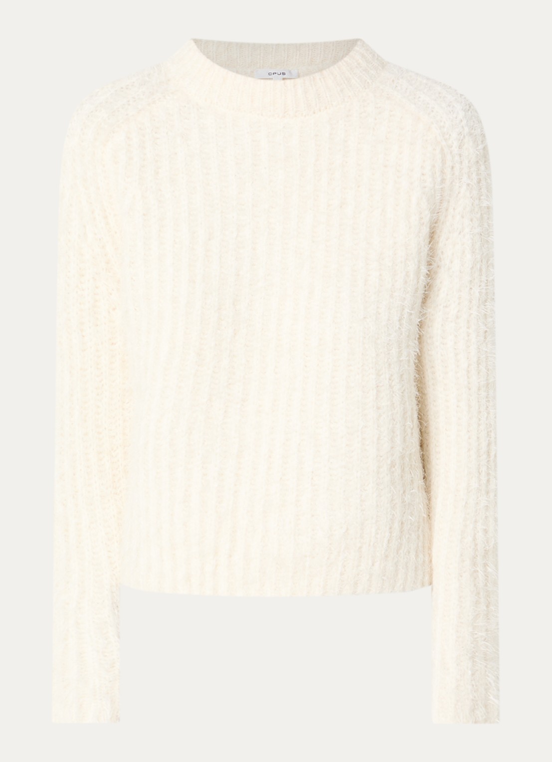OPUS Pontes grofgebreide trui in alpaca wolblend - voorkant 3 gebroken wit
