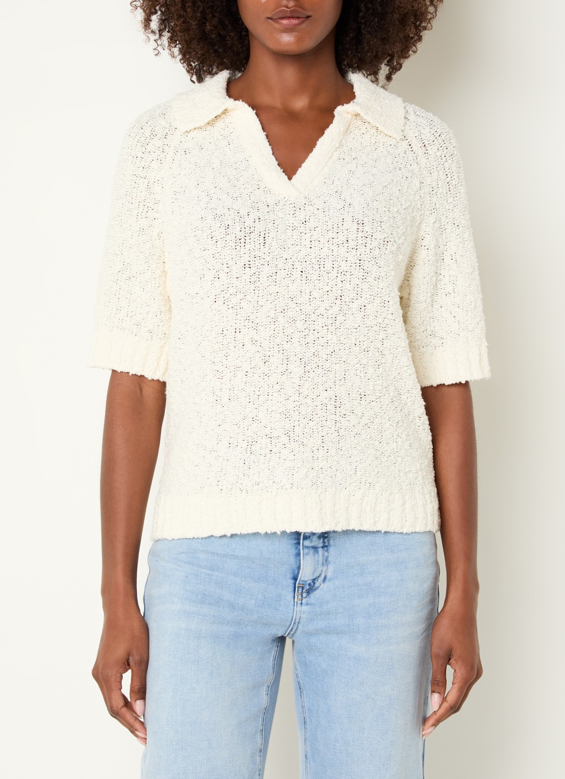 OPUS Posilly grofgebreide top met opengewerkt dessin - detail beige