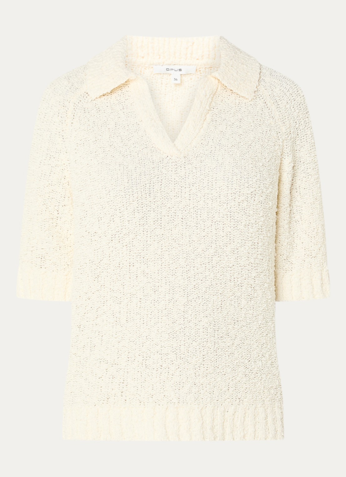 OPUS Posilly grofgebreide top met opengewerkt dessin - voorkant 2 beige