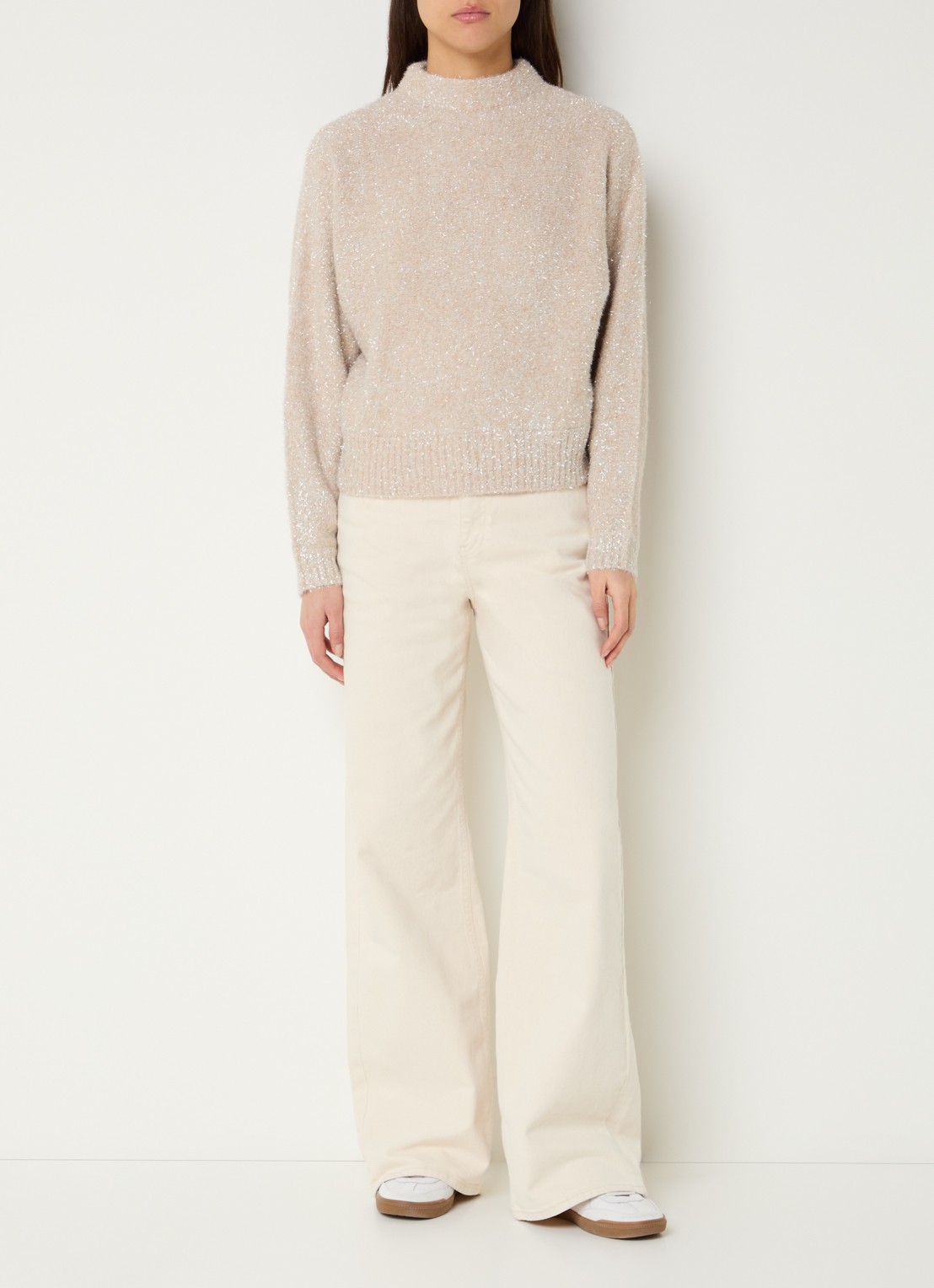 OPUS Posmic fijngebreide trui met lurex - voorkant 2 creme