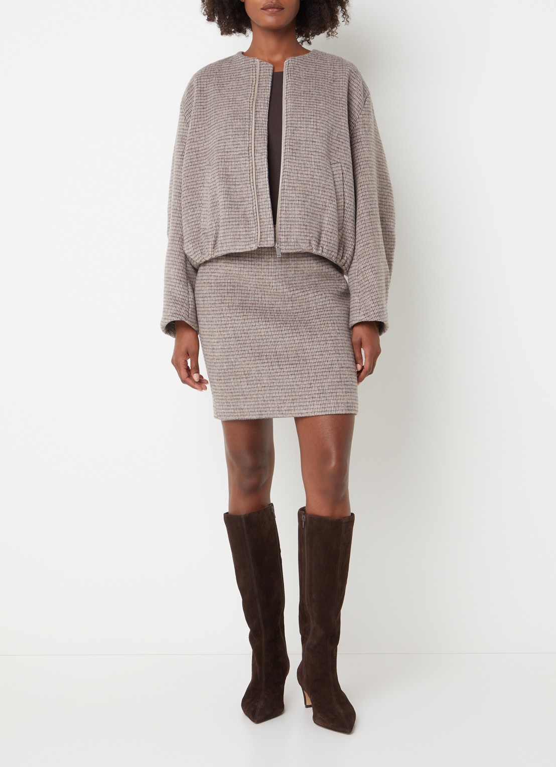 OPUS Ravenna Mod minirok in wolblend met ruitdessin - voorkant 4 donkerbruin