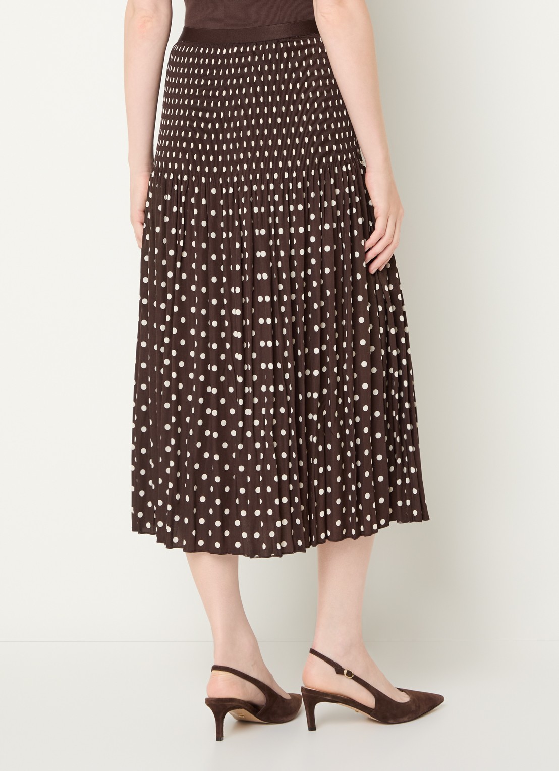 OPUS Ribane midi rok met stippenprint - achterkant 4 donkerbruin