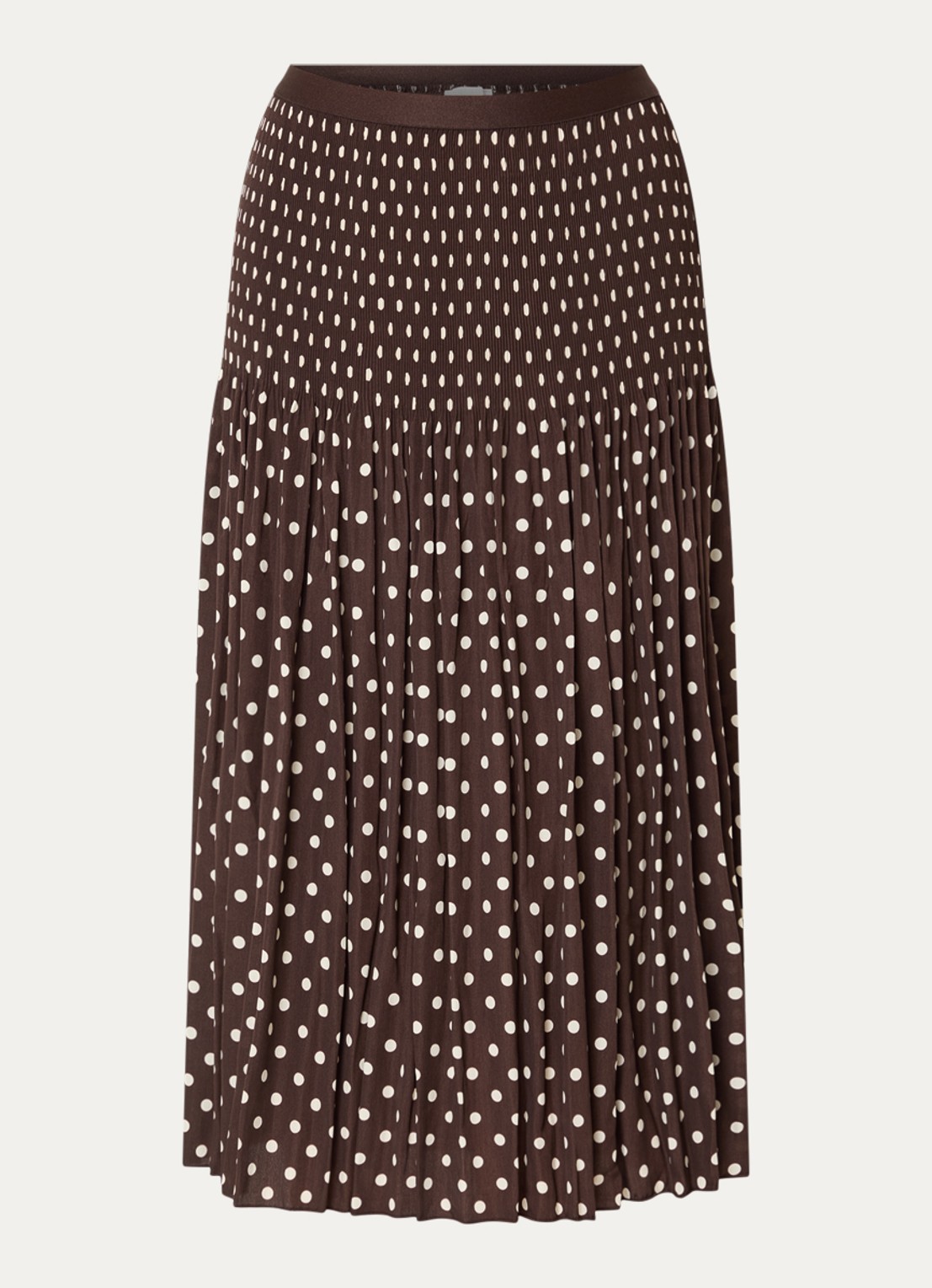 OPUS Ribane midi rok met stippenprint - voorkant 2 donkerbruin