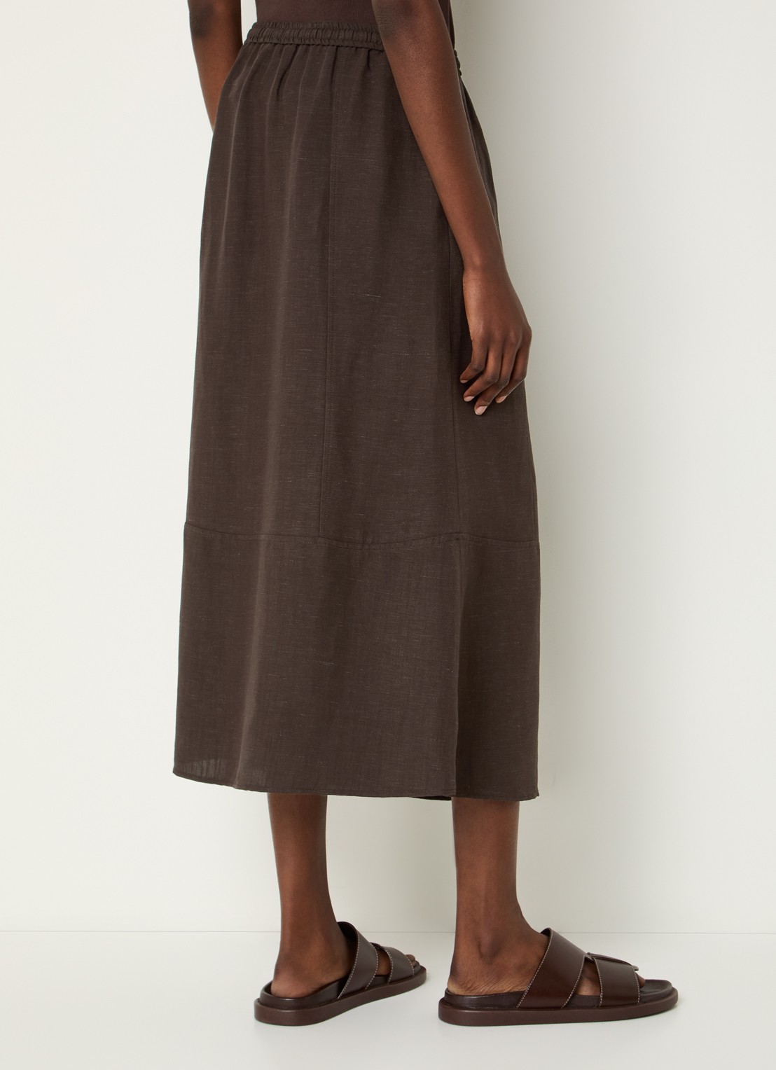 OPUS Ridana midi rok in linnenblend met steekzakken - achterkant 4 bruin