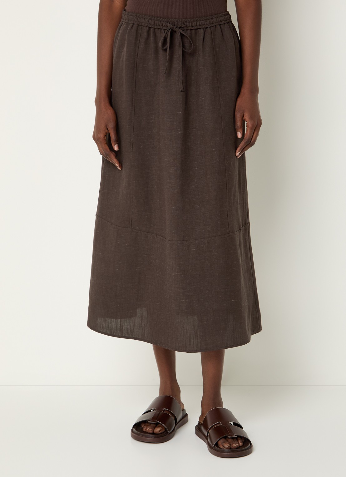 OPUS Ridana midi rok in linnenblend met steekzakken - detail 3 bruin