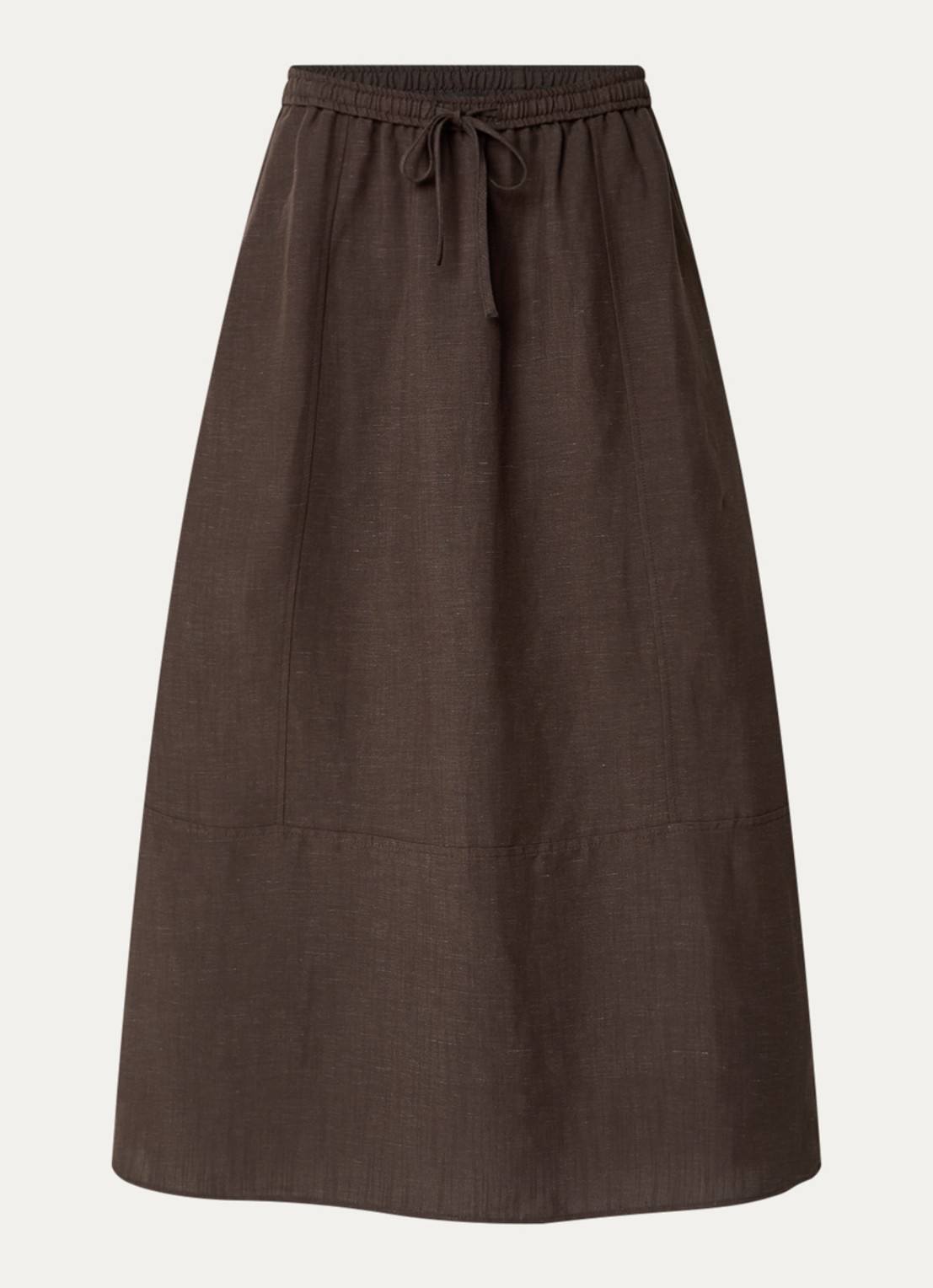 OPUS Ridana midi rok in linnenblend met steekzakken - voorkant bruin