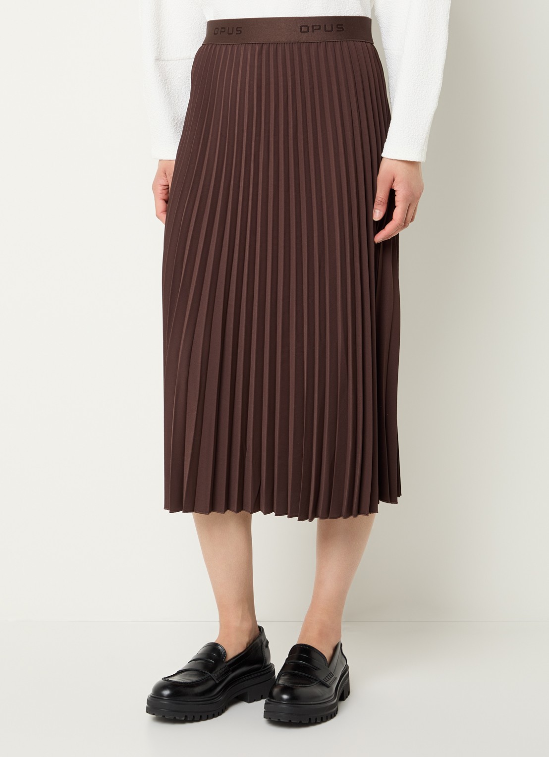 OPUS Ronti midi rok met plissé  - detail 4 donkerbruin