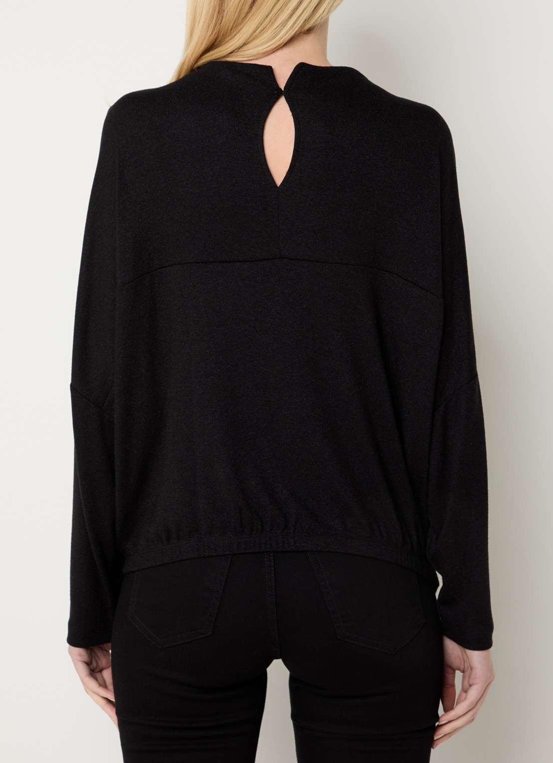 OPUS Sachto top van jersey met lurex en vleermuismouw - achterkant zwart