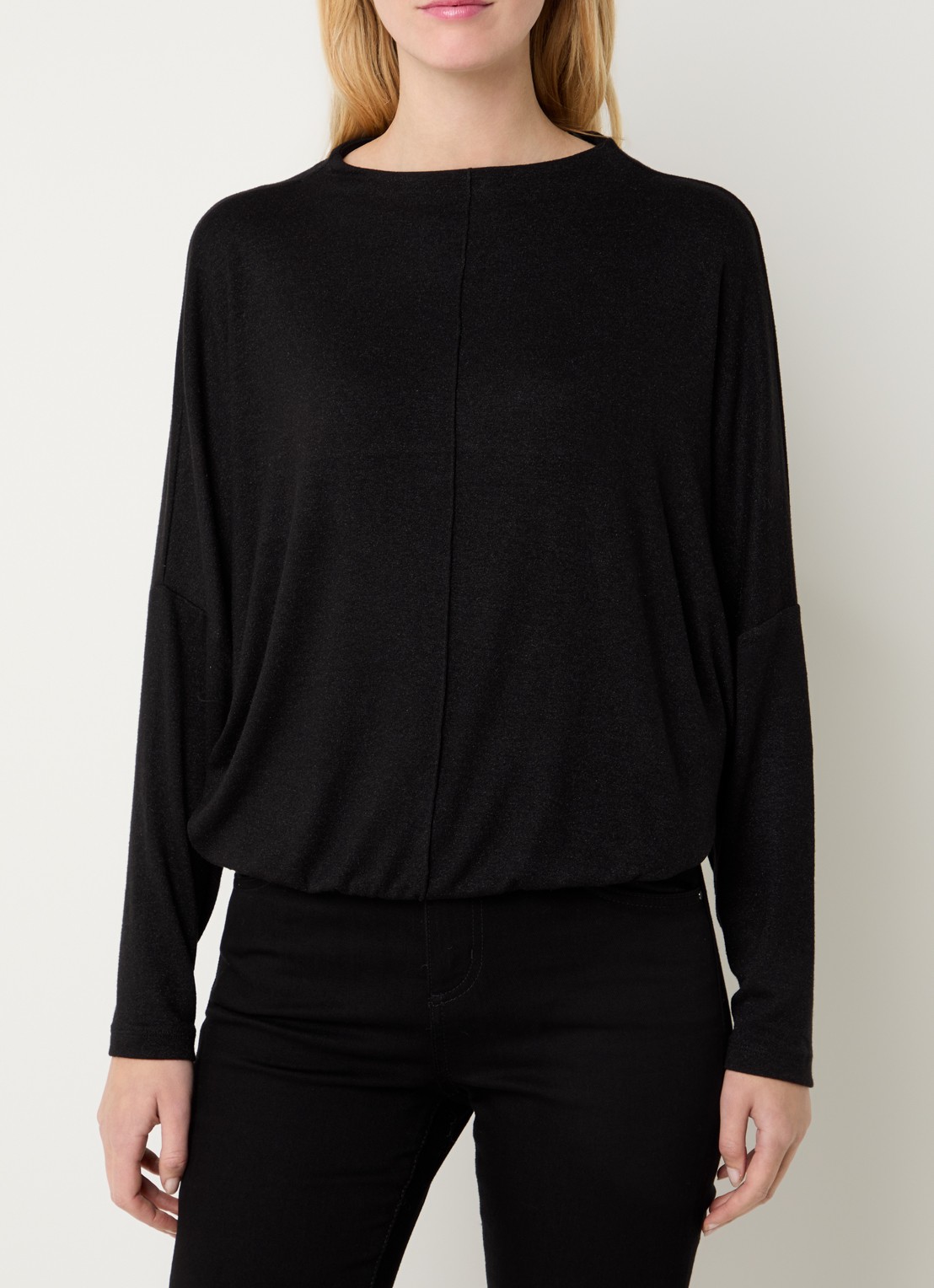 OPUS Sachto top van jersey met lurex en vleermuismouw - detail 2 zwart
