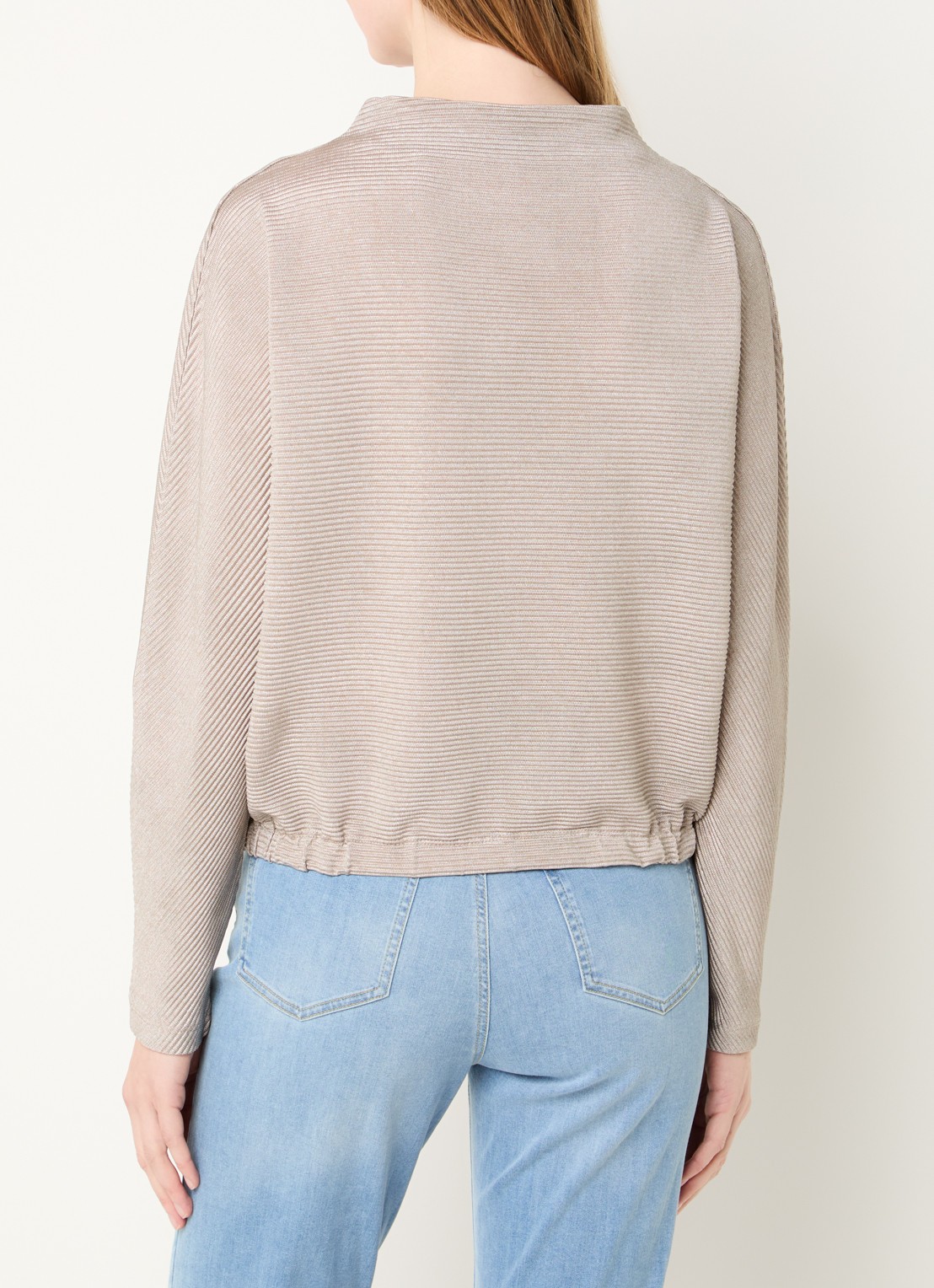 OPUS Saglanz top met ribstructuur - achterkant 3 taupe
