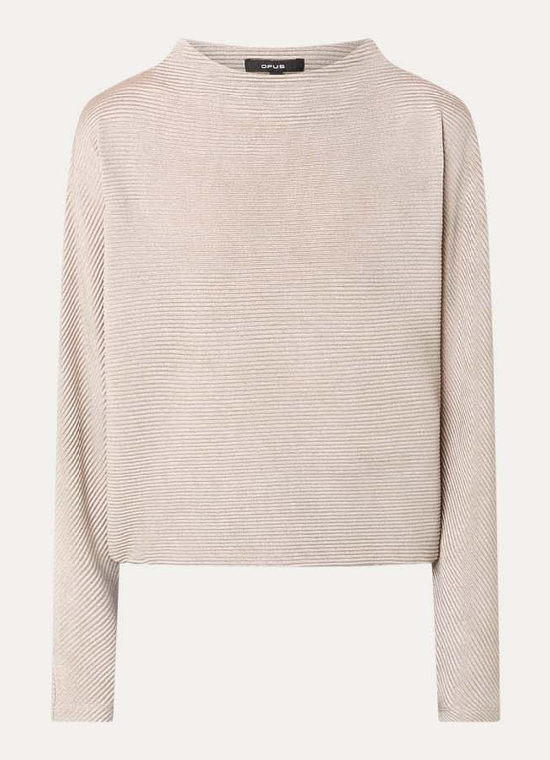 OPUS Saglanz top met ribstructuur - voorkant taupe