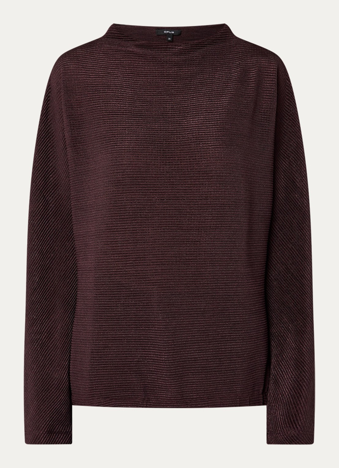 OPUS Saglanz top met ribstructuur - voorkant aubergine