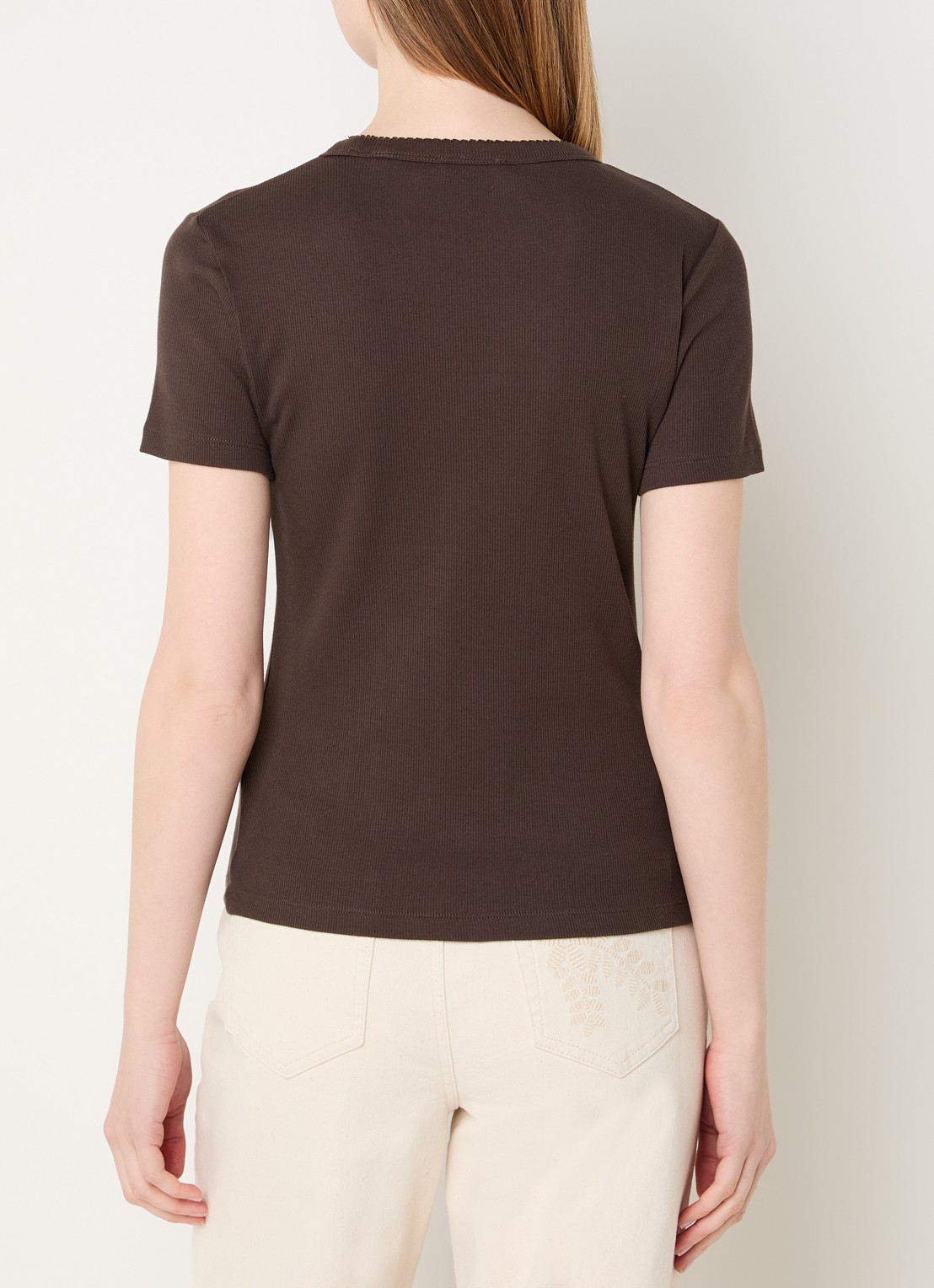 OPUS Samuna T-shirt met ronde hals - achterkant donkerbruin