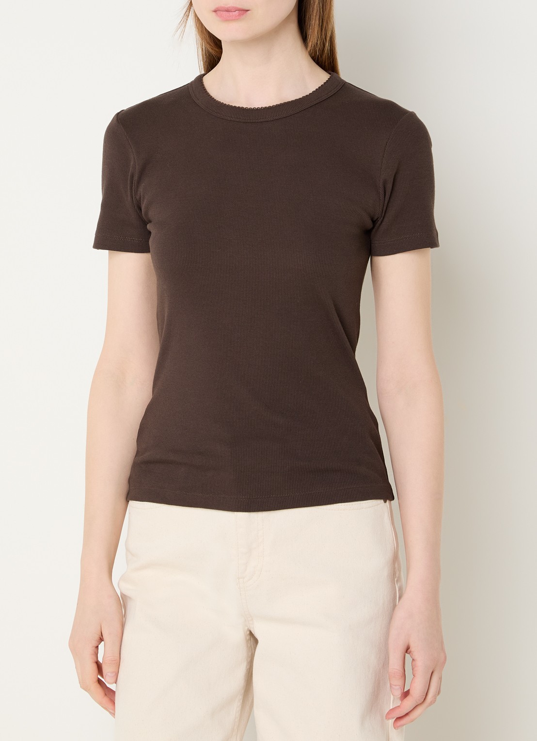 OPUS Samuna T-shirt met ronde hals - detail 2 donkerbruin