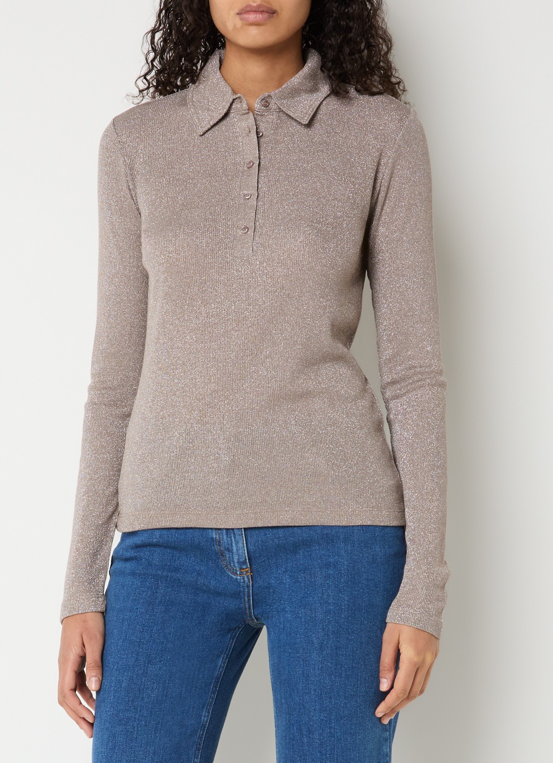 OPUS Sapippa fijngebreide top met lurex - detail 4 zand