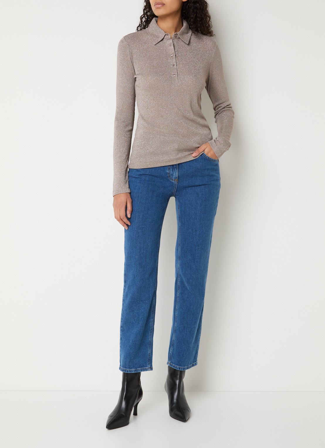 OPUS Sapippa fijngebreide top met lurex - voorkant 2 zand
